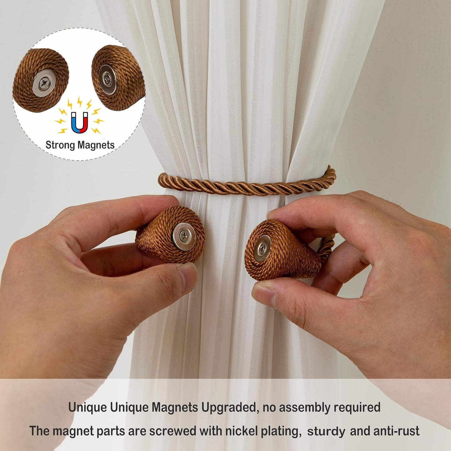 Magnetic Curtain Tiebacks 8 Pack Outdoor Rope Curtain Tie Backs Decorative Window Treatment Holdbacks for Home