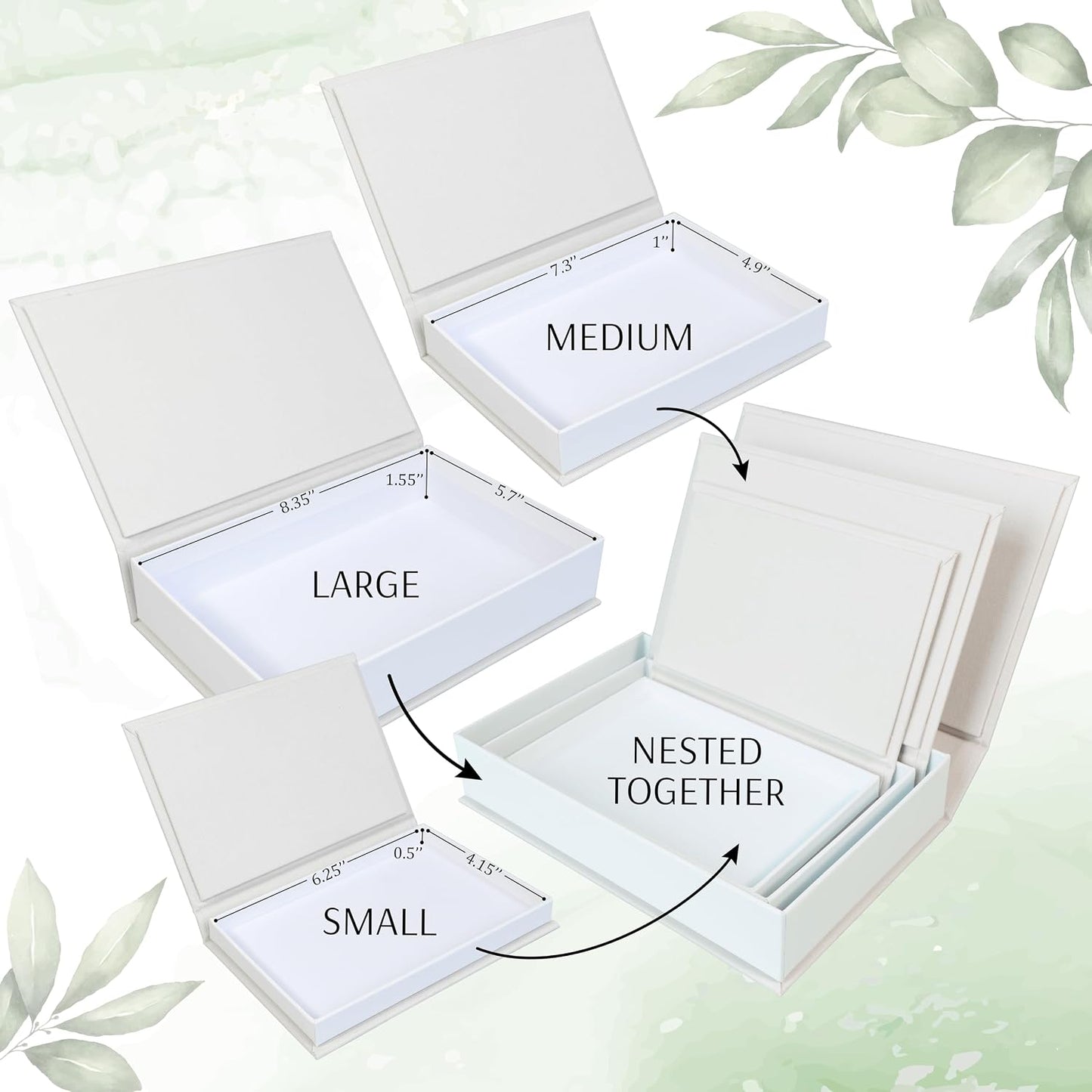 Decorative Storage Book Shaped Boxes Set for Farmhouse Modern Rustic Home Decor / White