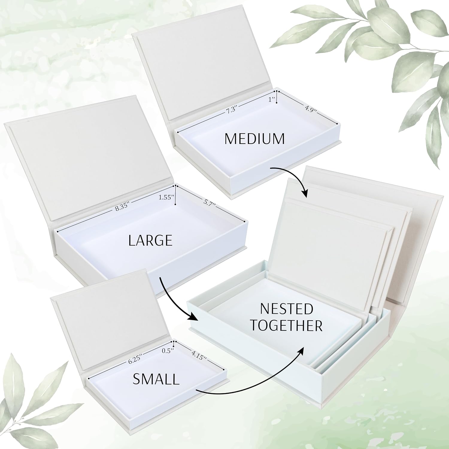 Decorative Storage Book Shaped Boxes Set for Farmhouse Modern Rustic Home Decor / White