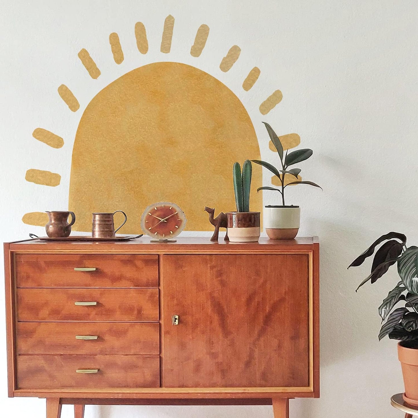 Large Fabric Watercolor Boho Half Sun Wall Decals Peel and Stick / 45.28 x 35.43 / Boho Half Sun L