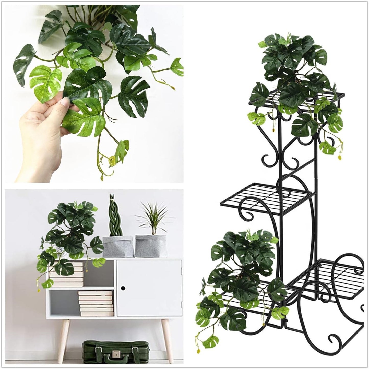 Artificial Monstera Small Faux Potted Mini Hanging Vine Fake / Small Monstera Plant / Green /