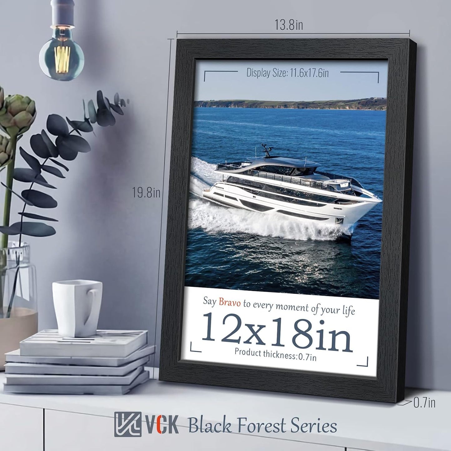 VCK 12x18 Frame Black 4 Pack, Wide Thick Wood Border, for Poster/Print | Exclusive Woodgrain, Wall Hanging, HD