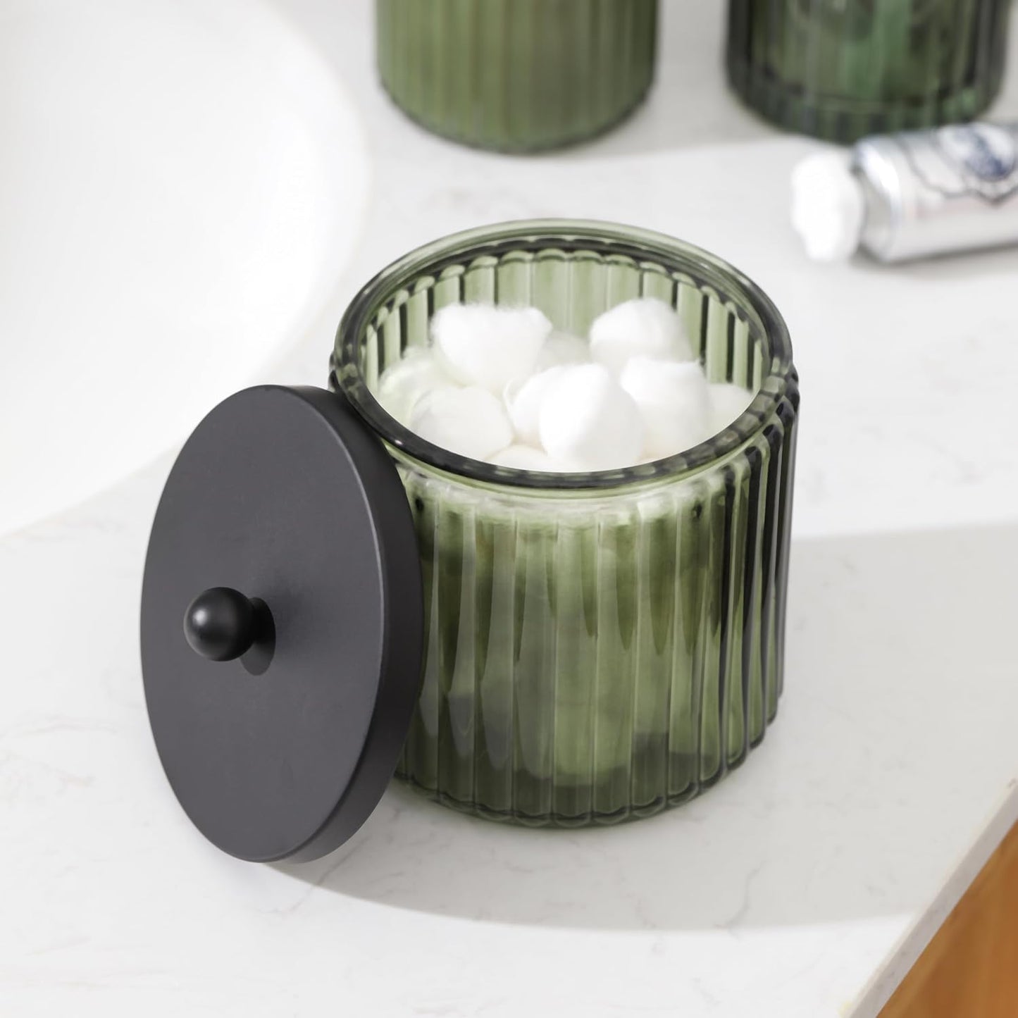 Heavy Weight Decent Glass Bathroom Accessories Set / Green / Set of 4