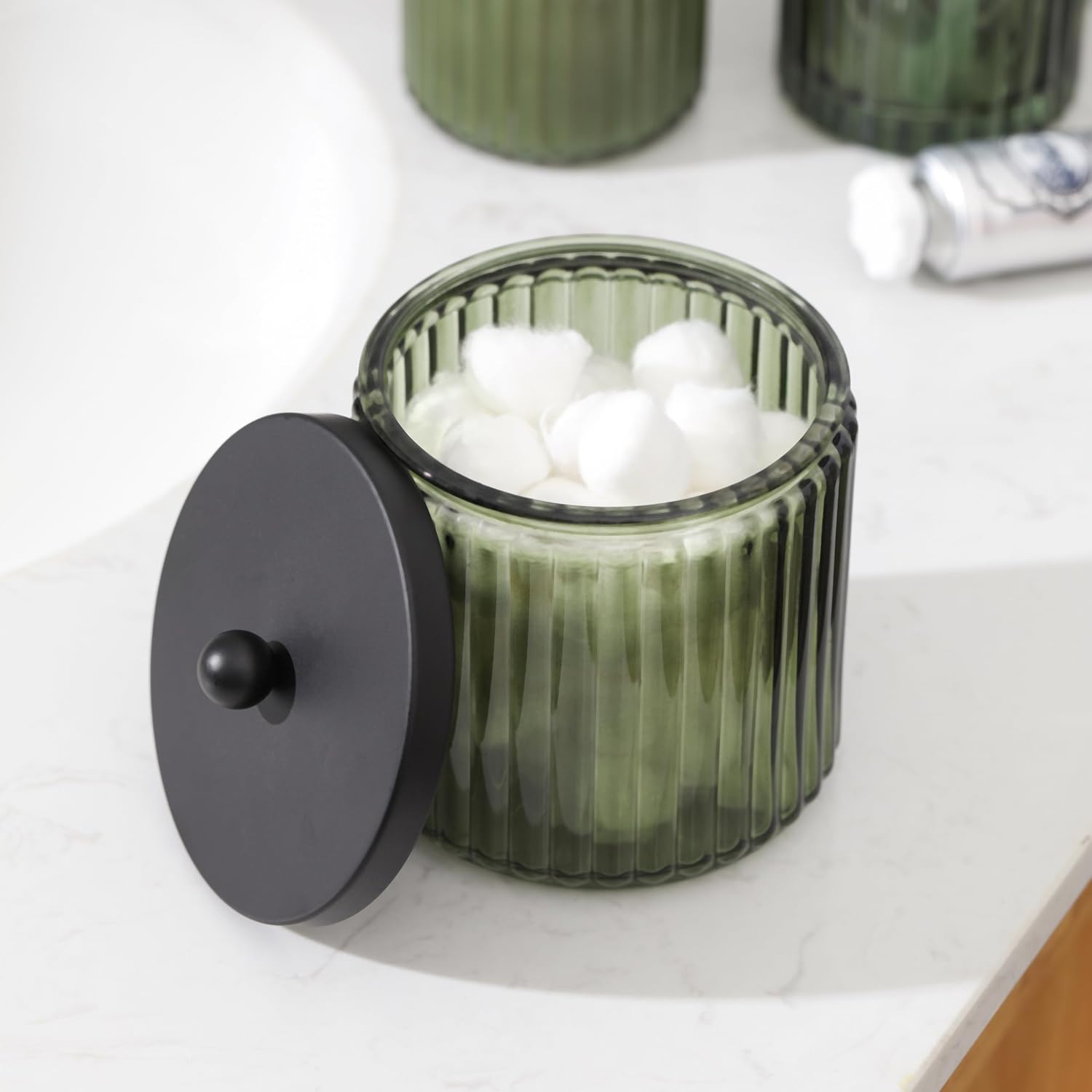 Heavy Weight Decent Glass Bathroom Accessories Set / Green / Set of 4