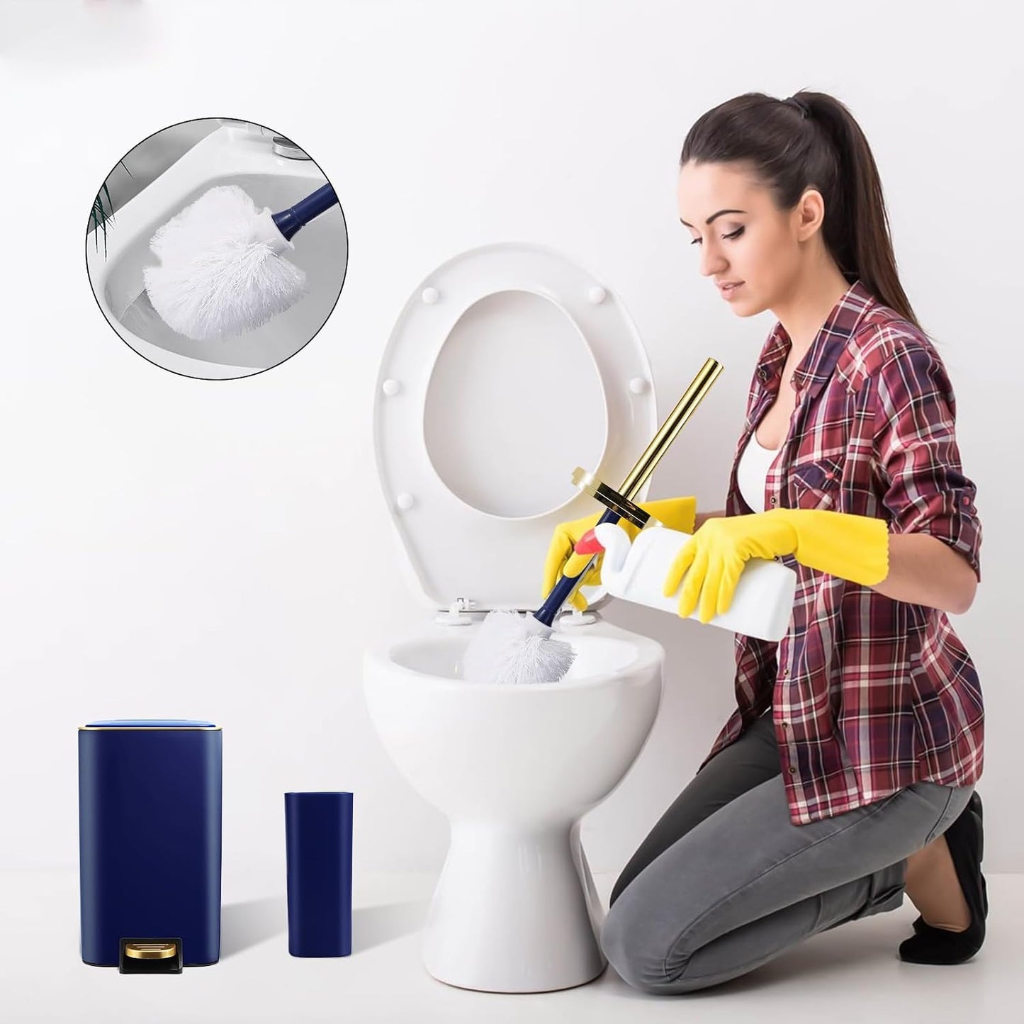XLHOMO Navy Blue Bathroom Accessories Set 8 Piece Navy Blue and Gold Bathroom Set, Bathroom Sets with Stainless Steel