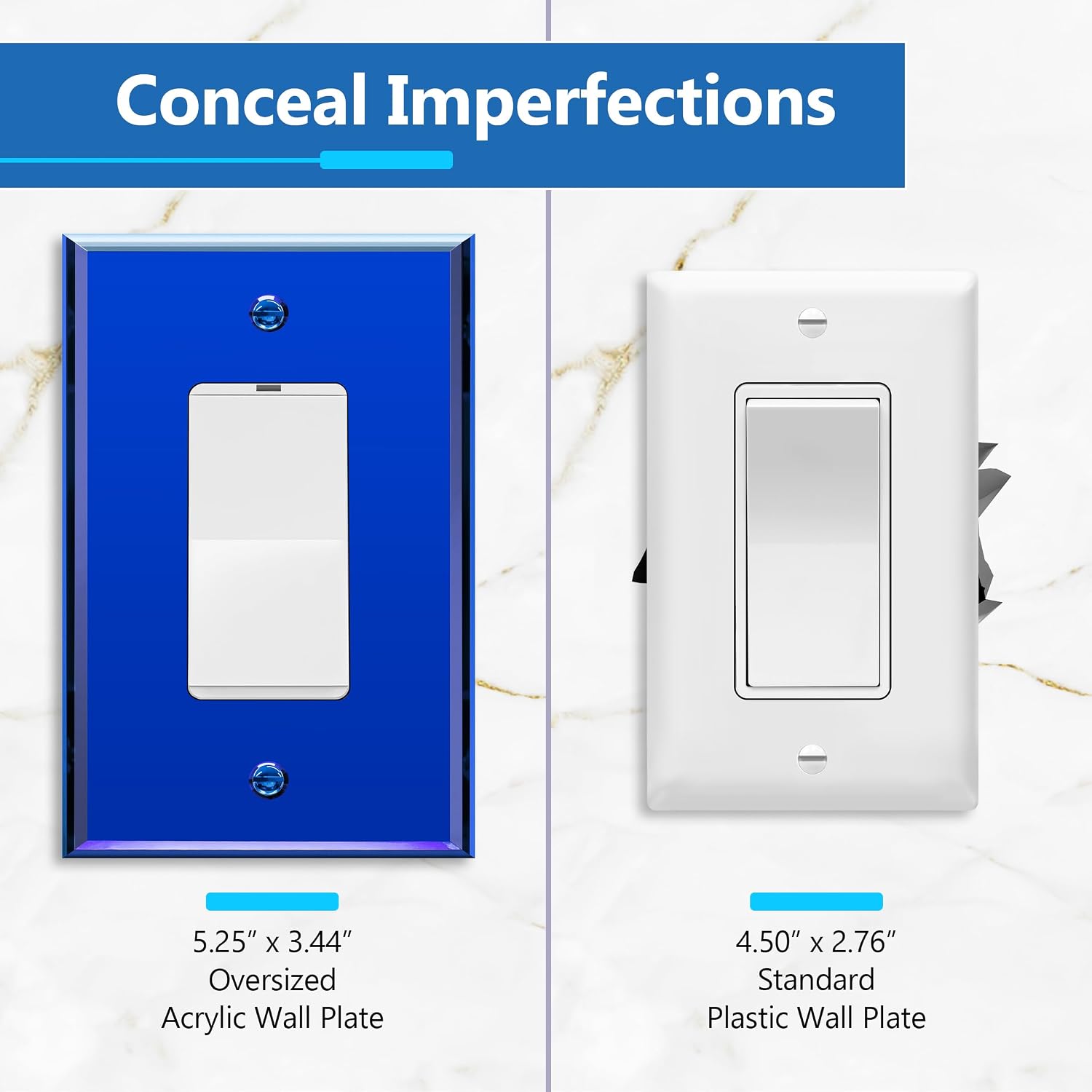 LIDER Decorator Wall Plate, Mirrored, Oversized 1-Gang, Acrylic, 5-Pack | Temperature/Impact Resistant, Mirror Glass