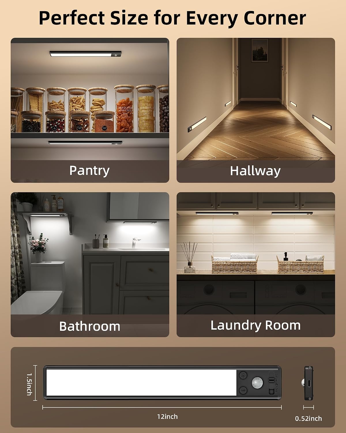 EZVALO Under Cabinet Lighting, 3500mAh Rechargeable Motion Sensor Light Indoor, 3 Color Temps, 5-Level Dimmable