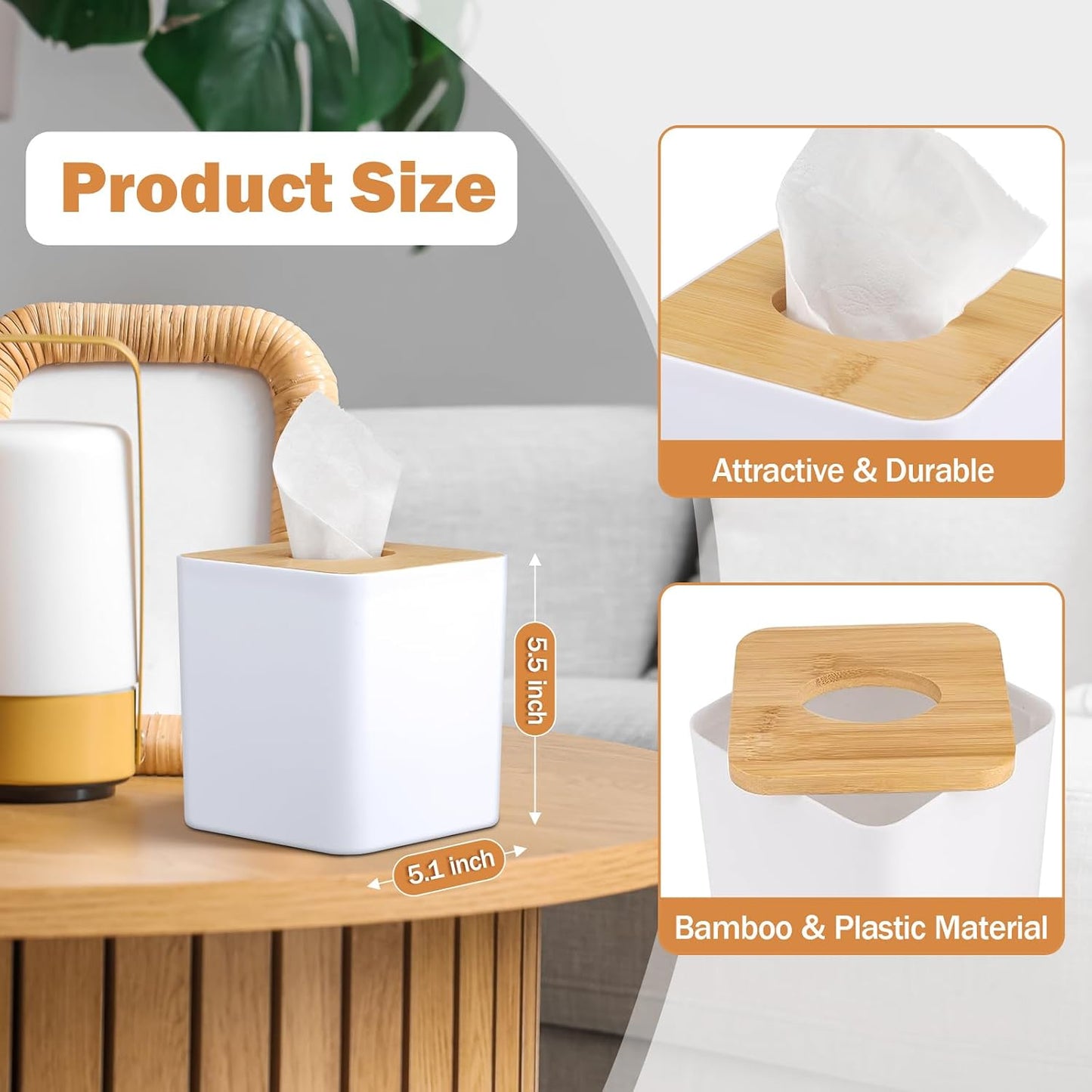 Tissue Box Cover Square Paper Holders Tissue Box Cover Plastic Holder / White / 5 x 5 / Set of 2