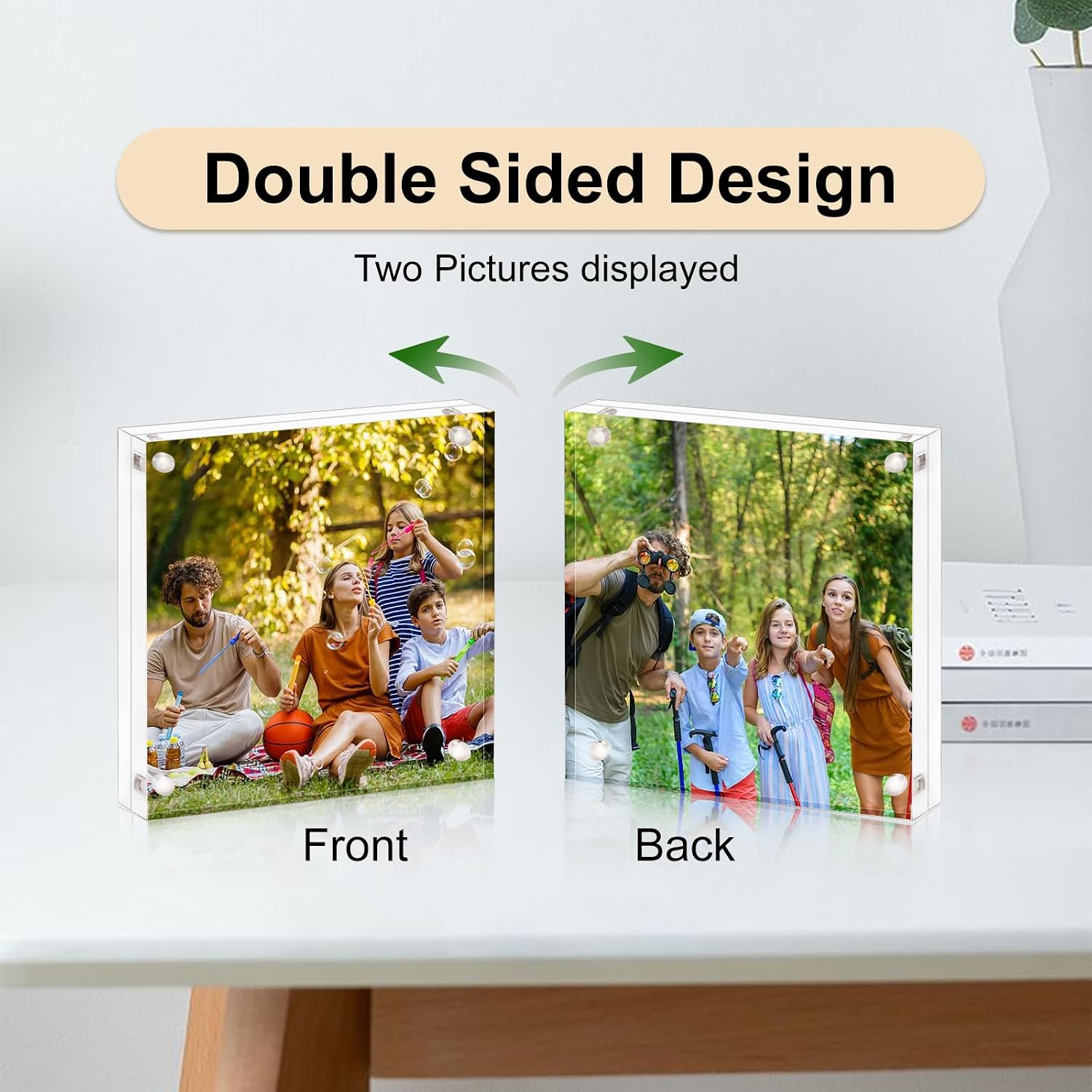 AMEITECH Acrylic Picture Frame 8x8-5 Pack, Clear Double Sided Frameless Photo Frame with Magnetic, Free Standing