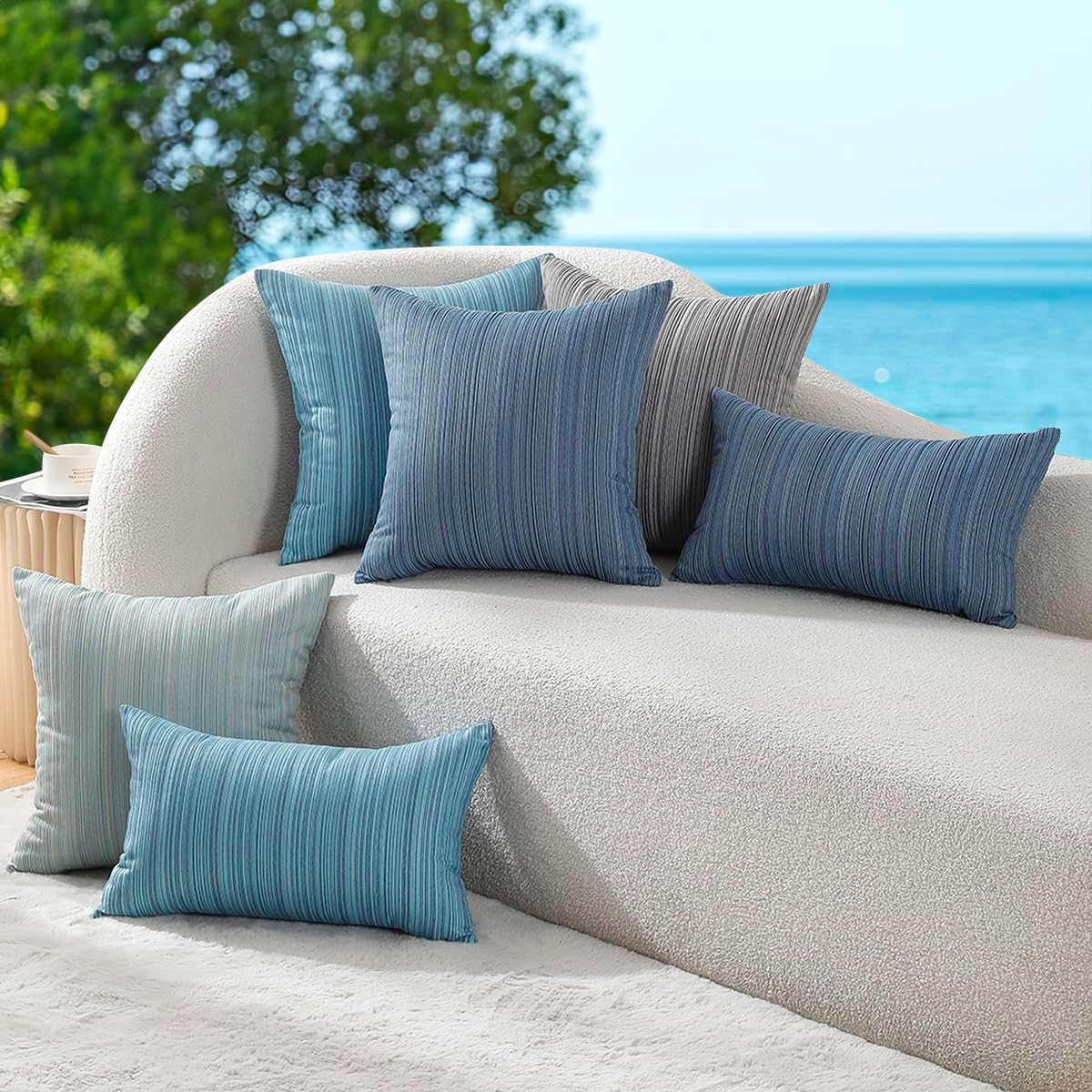 Outdoor Chenille Pillow Covers / 18 x 18 / Cream / Set of 2