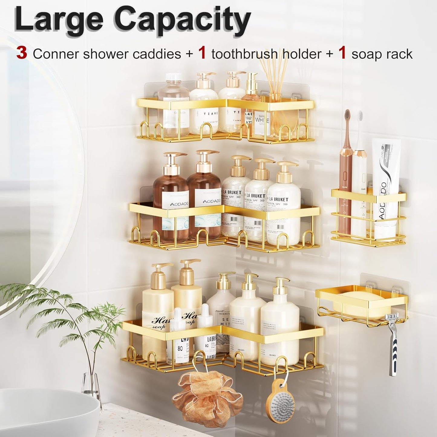 Soap Rack Toothbrush Holder / Gold / Set of 5