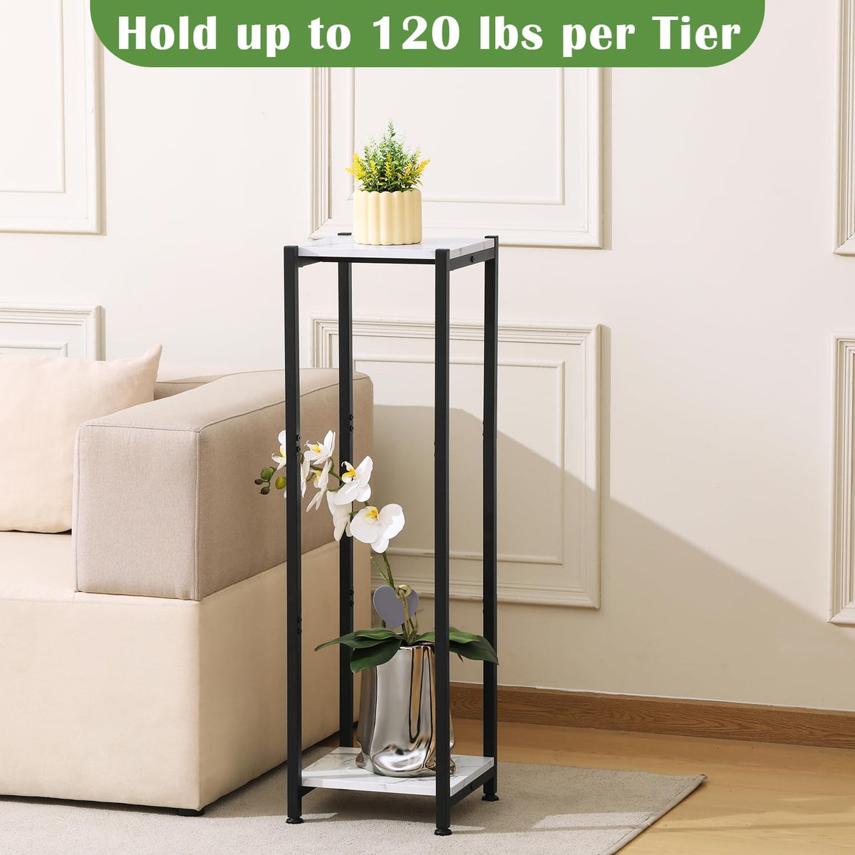 Dipion 40 Inch Tall Plant Stand Indoor,2 Tier Pedestal Stand,Marble White | Rock-Solid Stability,Adjustable