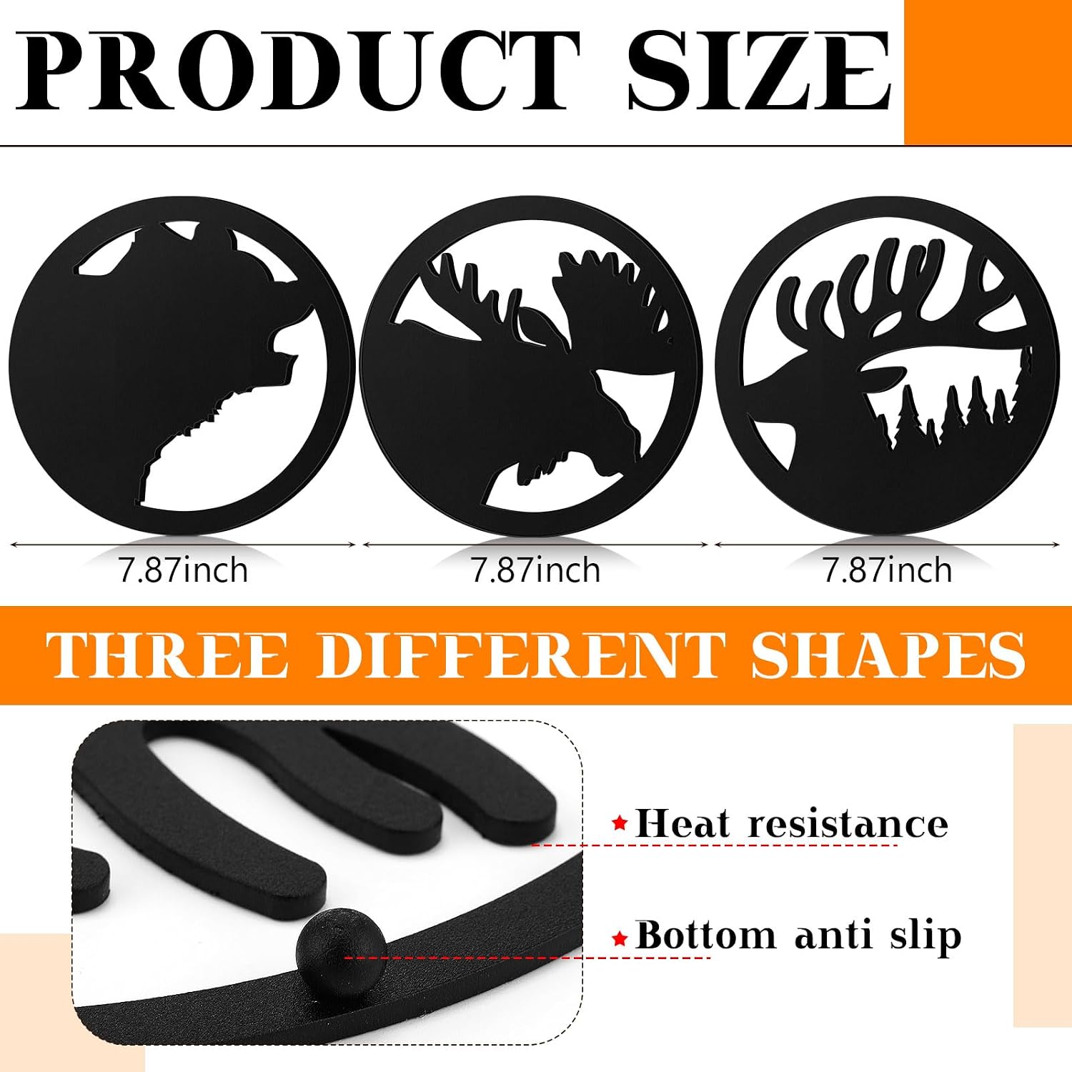 Reallnaive 3 Pcs Cast Iron Trivets Cookware Black Bear Kitchen Accessories 7.87 Inch Metal Trivets for Hot Dishes Dutch