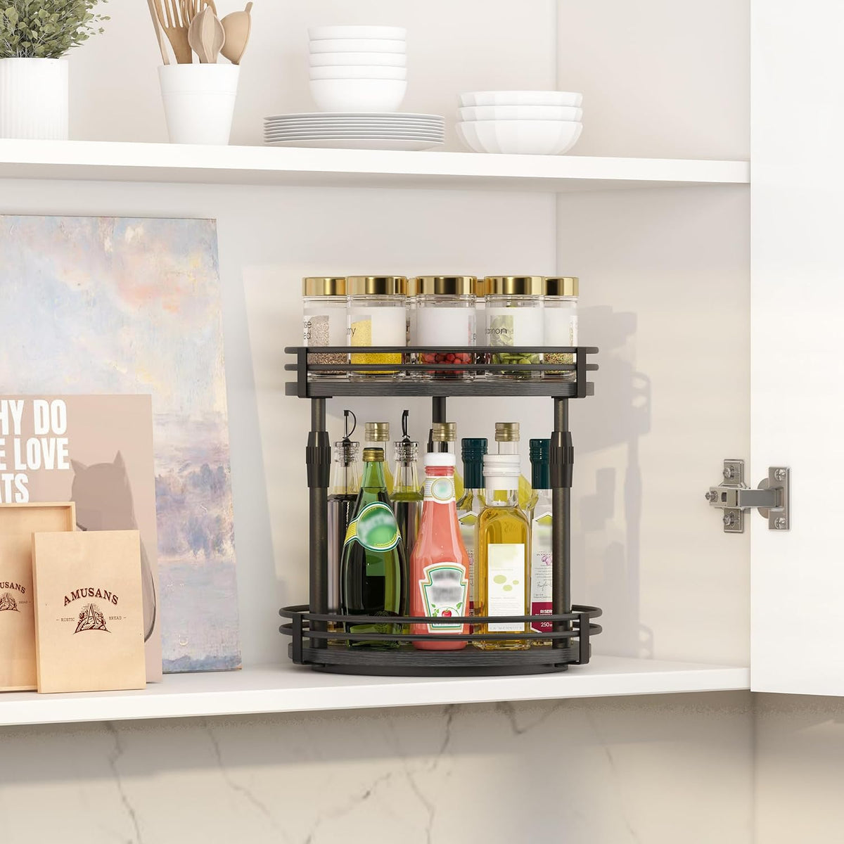 Across-Star Lazy-Susan-Organizer-Spice-Rack, Rotating Spice Organizer for Cabinet Pantry, Seasoning Holder Spice Shelf