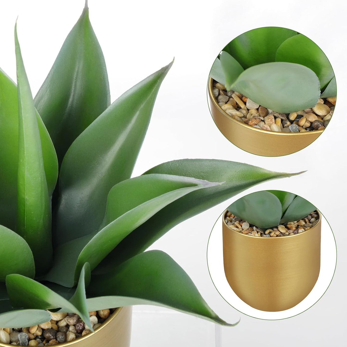 Artificial Agave Plant in Gold Metal Pot / Aloe Vera Gold Vase / 13 Inch