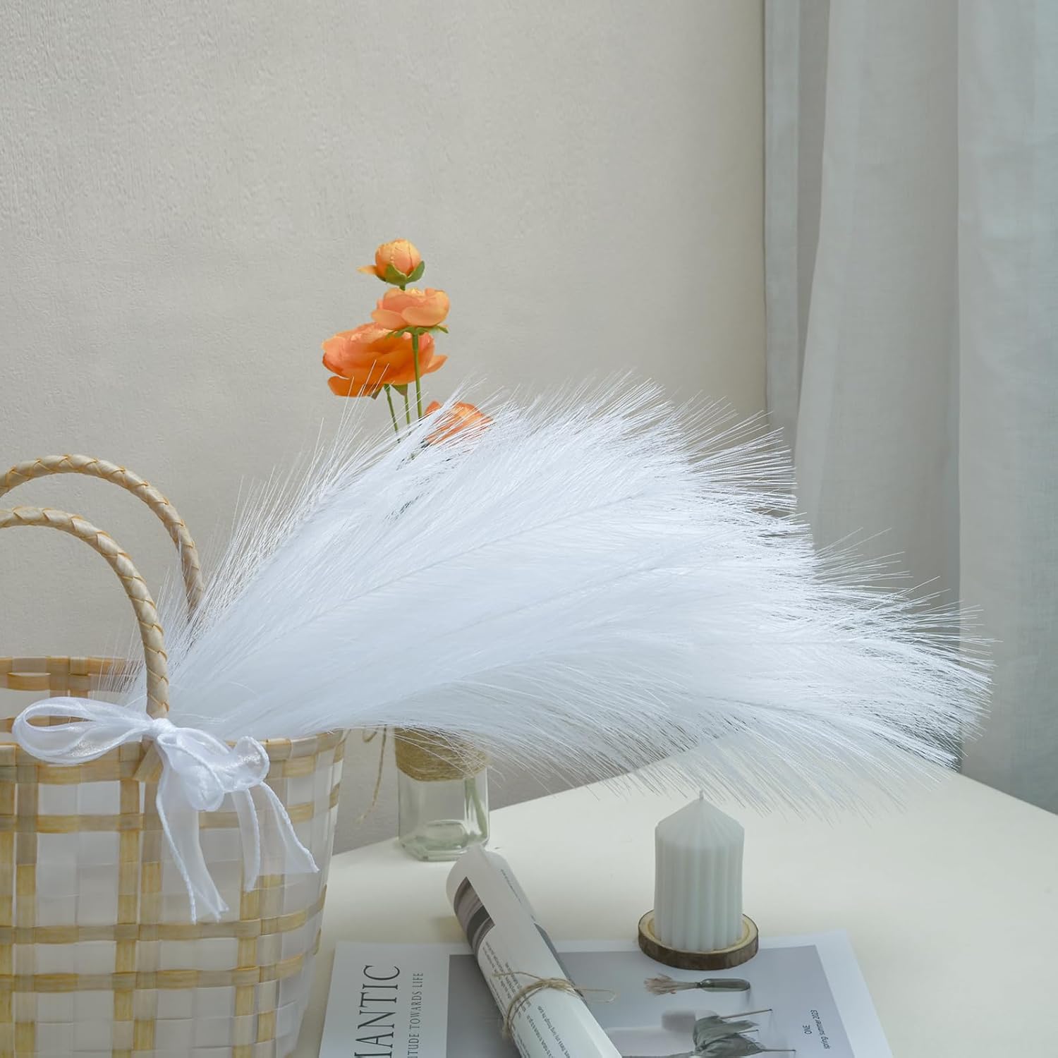 Small Artificial Pampas Grass Decor for Vase / White / 24 / 24 Inch / Set of 12