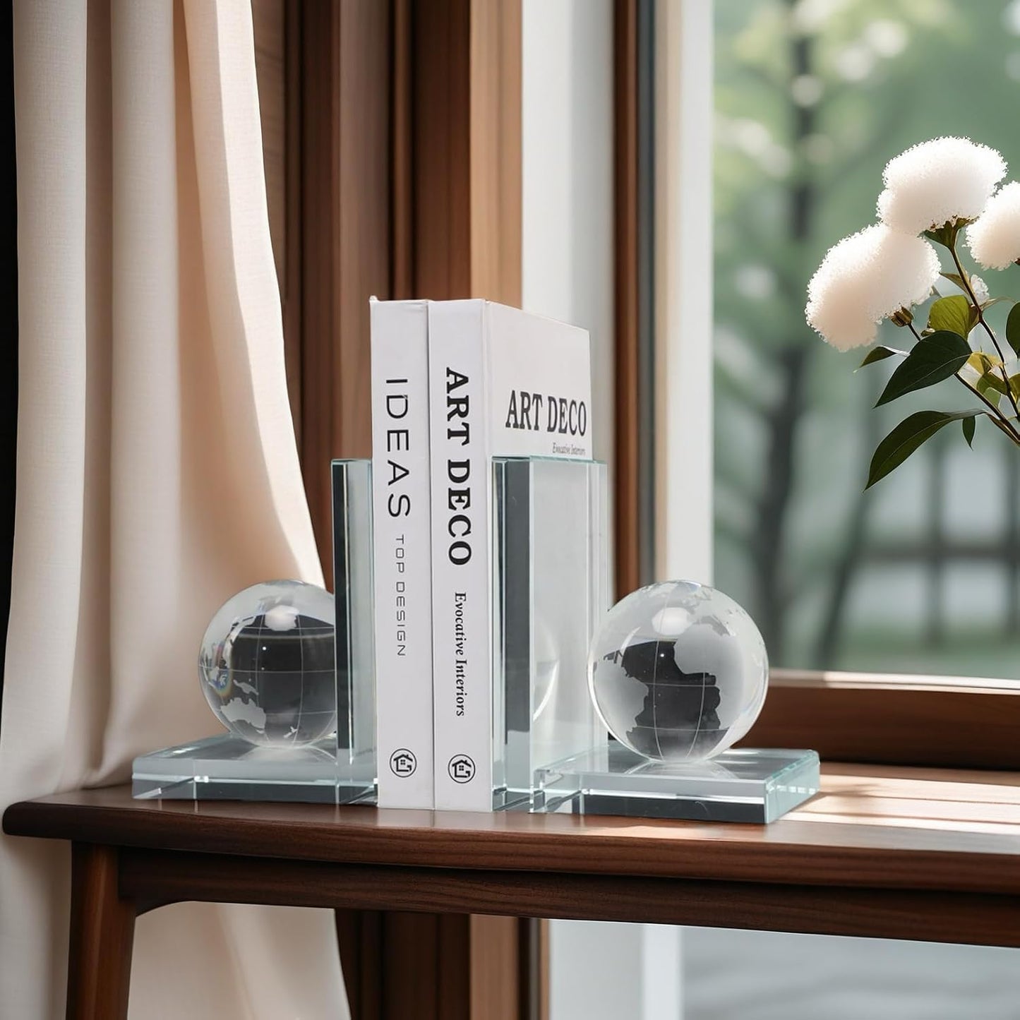 Home Decorative Earth Crystal Bookends for Heavy Book Elegant Glass Bookshelf Room Office Desk Decor