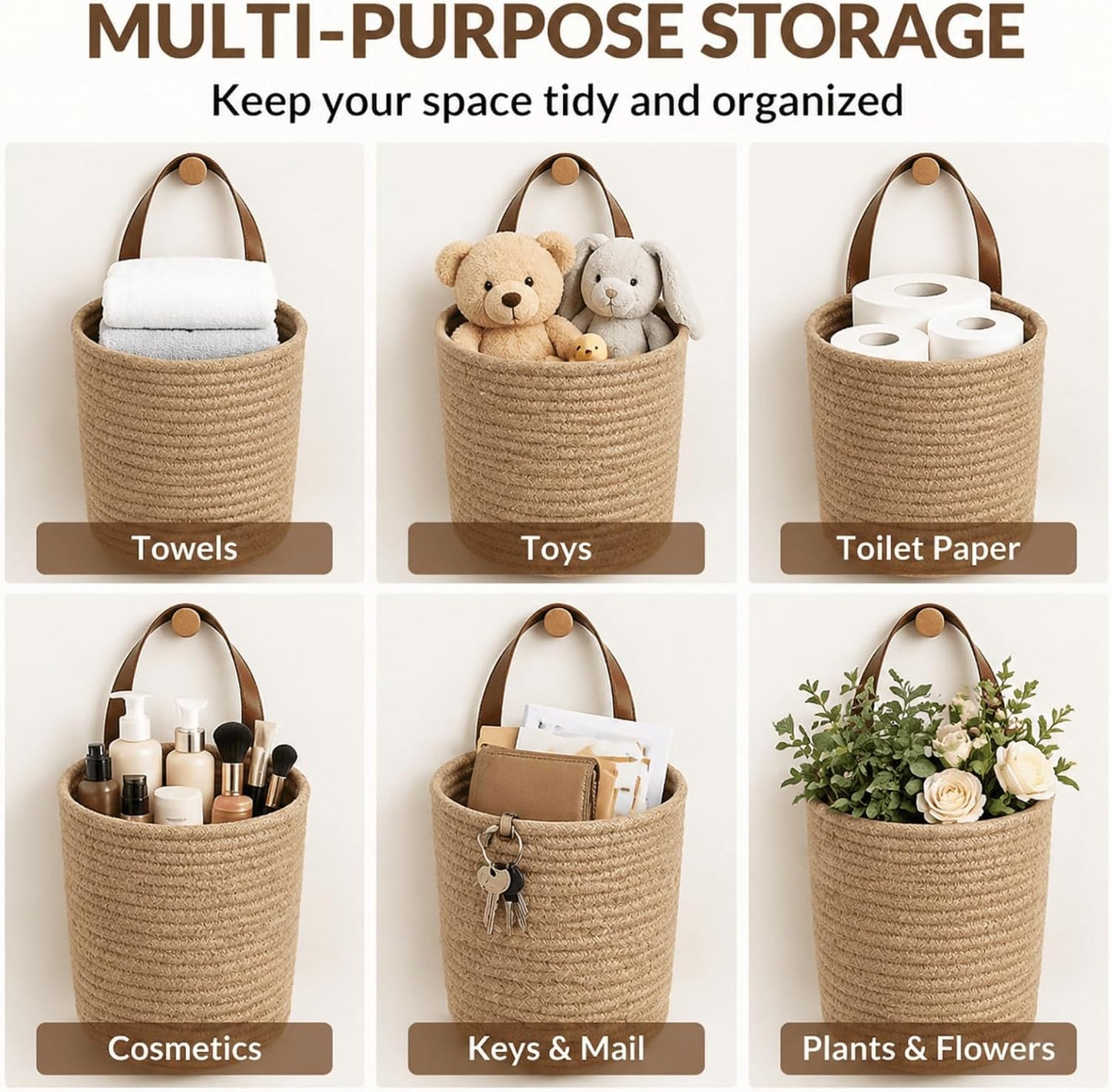 Jute Woven Storage Basket / Natural / 7.8 x 6.7 / Set of 2