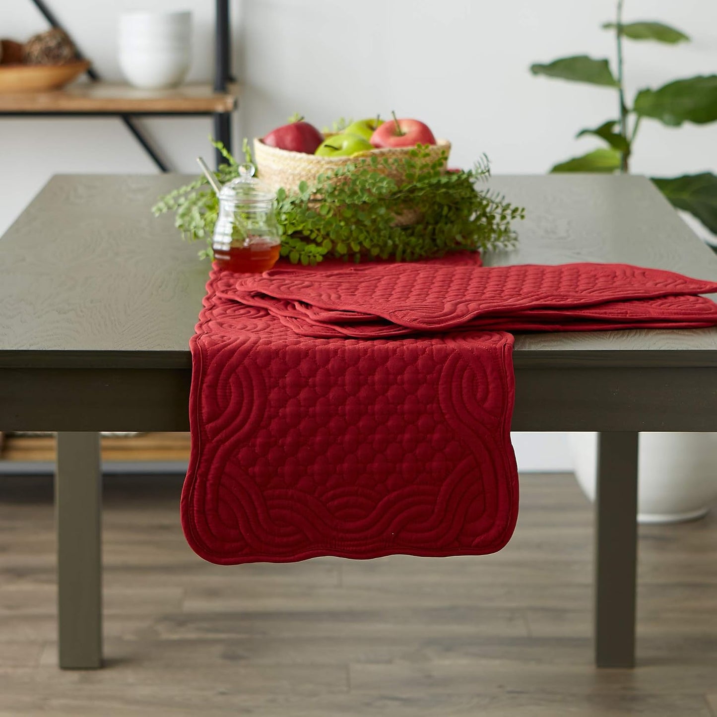 DII Quilted Farmhouse Collection Tabletop, Placemat Set, Cranberry, 6 Piece