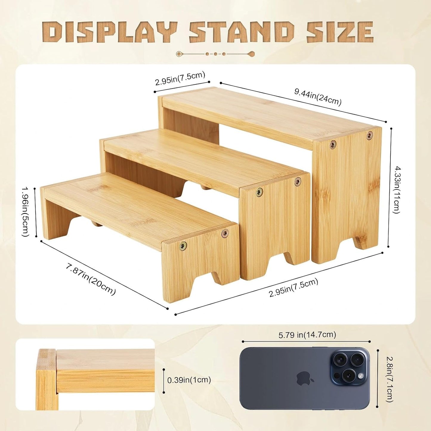 Figurine / 3 Tier Bamboo Display Stand Risers / Natural