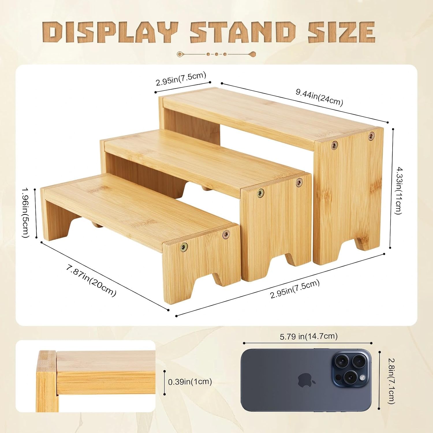 Figurine / 3 Tier Bamboo Display Stand Risers / Natural