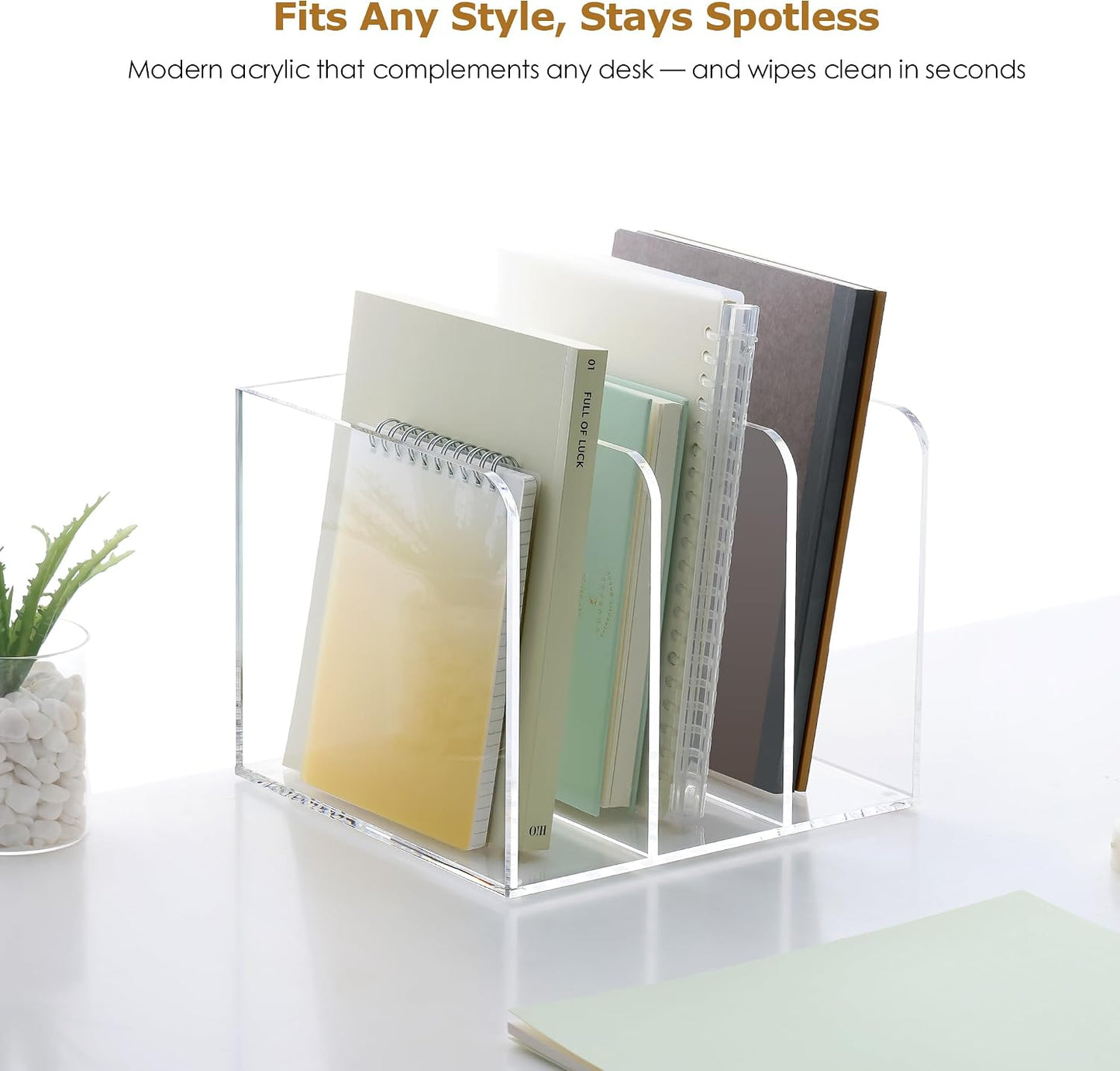 SANRUI Clear Acrylic Vertical Magazine File Organizer with 3-Slot, Clear | 3-Compartment File Magazine Sorter