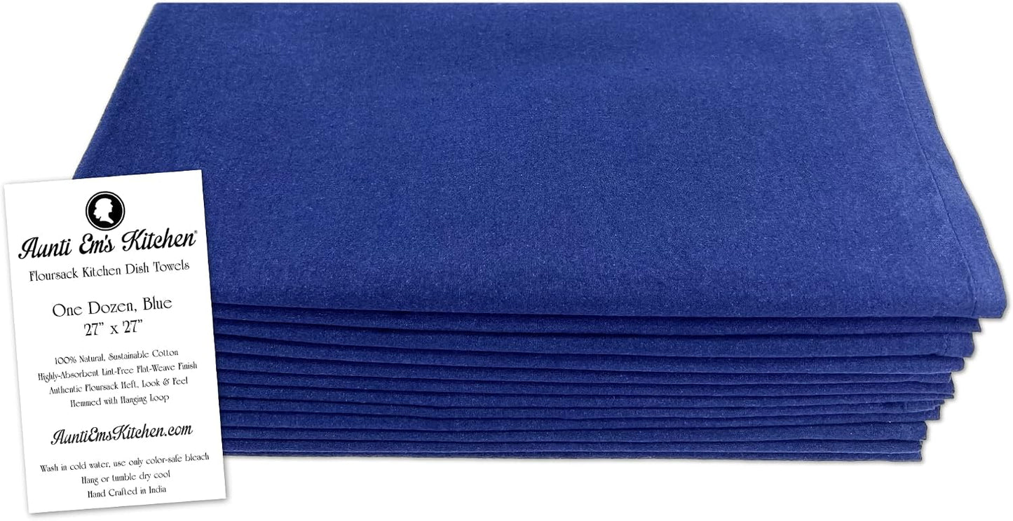 Aunti Em's Kitchen Flour Sack Dish Towels - Natural Cotton for Embroidery and Drying Glass, Hand, Dinnerware - Plain