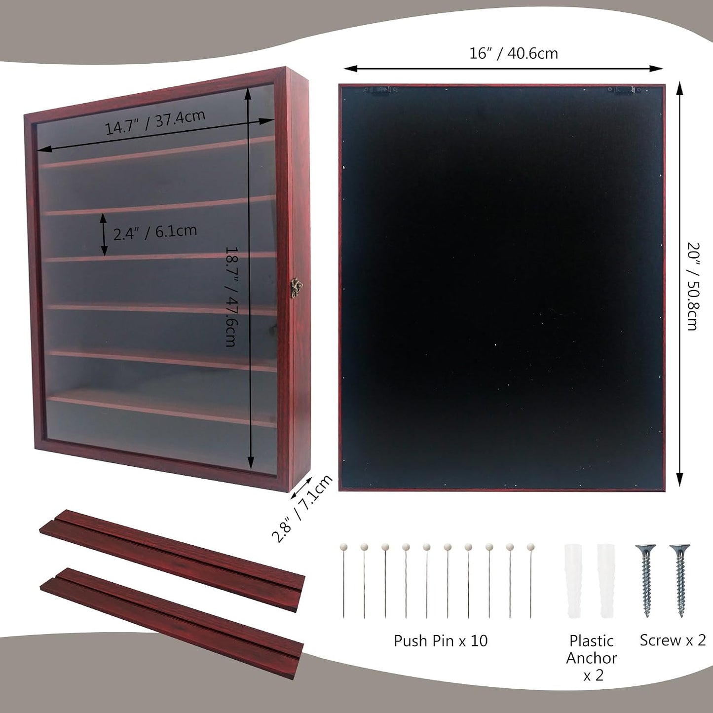 16x20 Wooden Shadow Box Frame with Removable Shelves Deep Display Case for Military Medals Keepsakes Cherry
