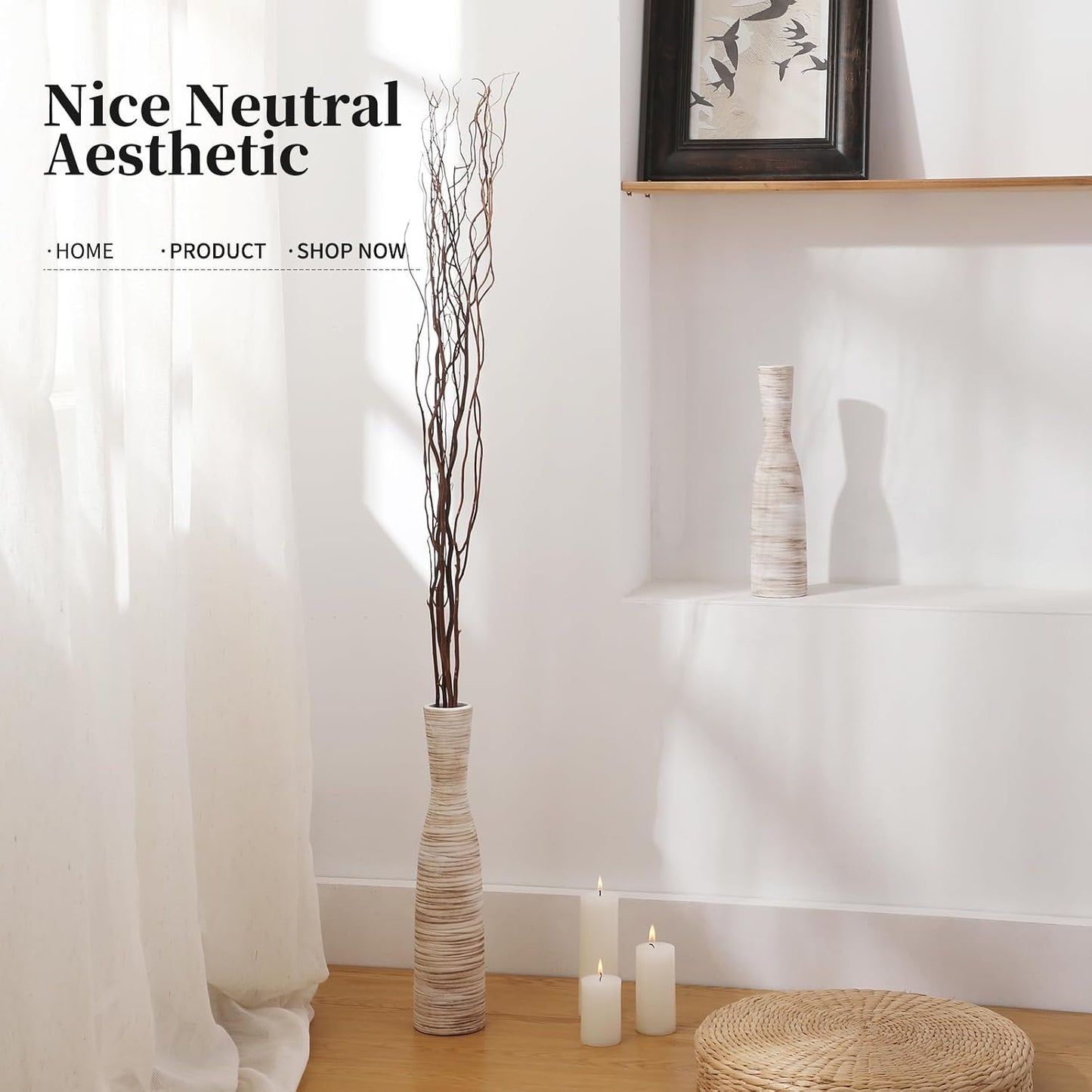 16" Tall Floor Vase for Pampas Grass / Bow-white-16