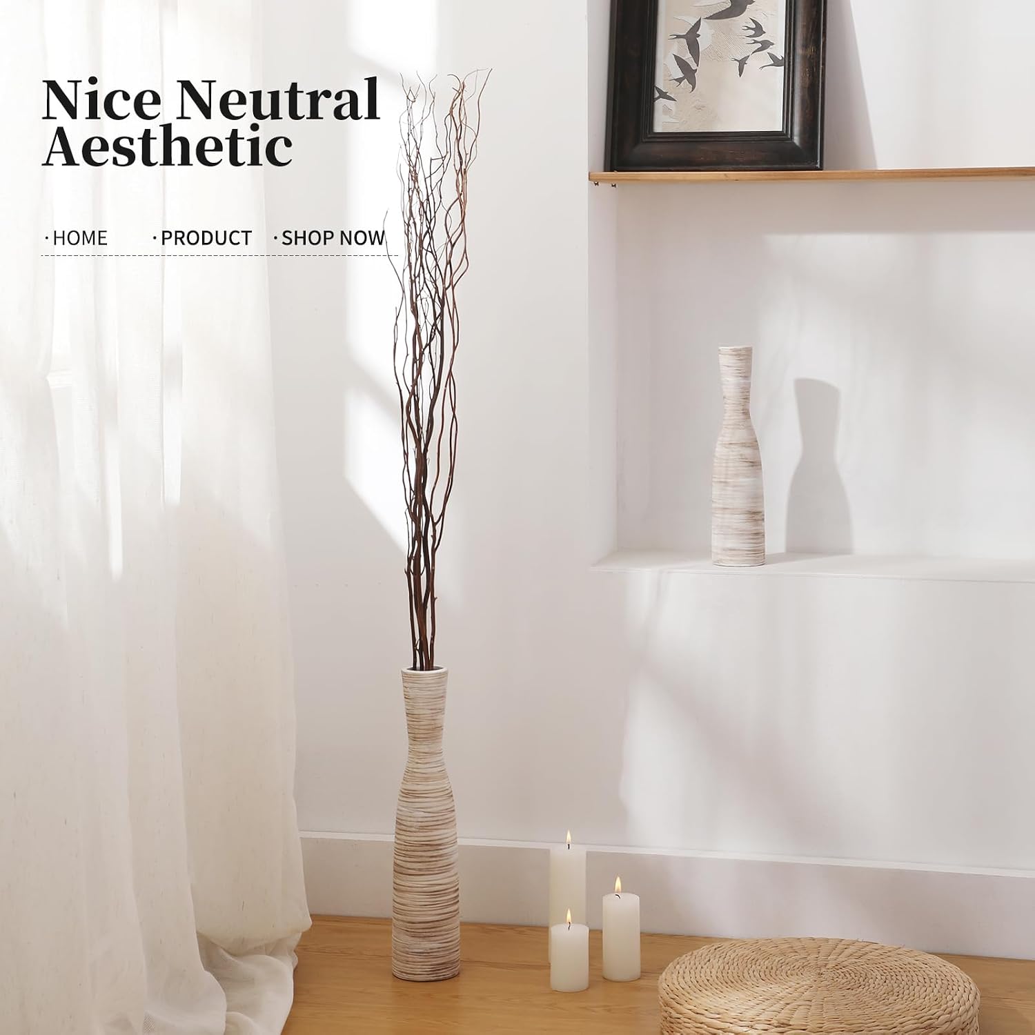 16" Tall Floor Vase for Pampas Grass / Bow-white-16