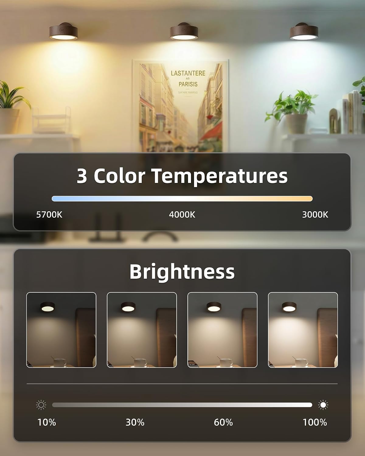 EZVALO LED Wall Mounted Light, 3000mAh Rechargeable Cordless Wall Sconce, Dimmable with Remote & Touch Control, 3 Color