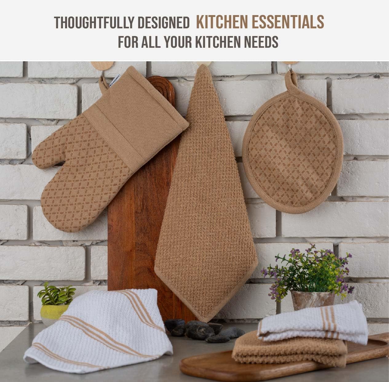 LANE LINEN 16 Piece Kitchen Dish Cloths Set - 100% Cotton Dish Towels, Heat Resistant Kitchen Mittens and Pot Holder