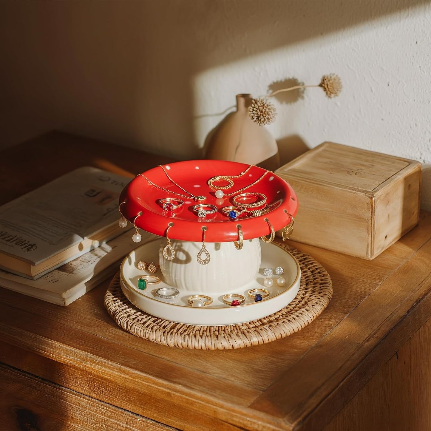 Handmade Ceramic Decorative Jewelry Tray Trinket Dish for Rings Earrings / Red