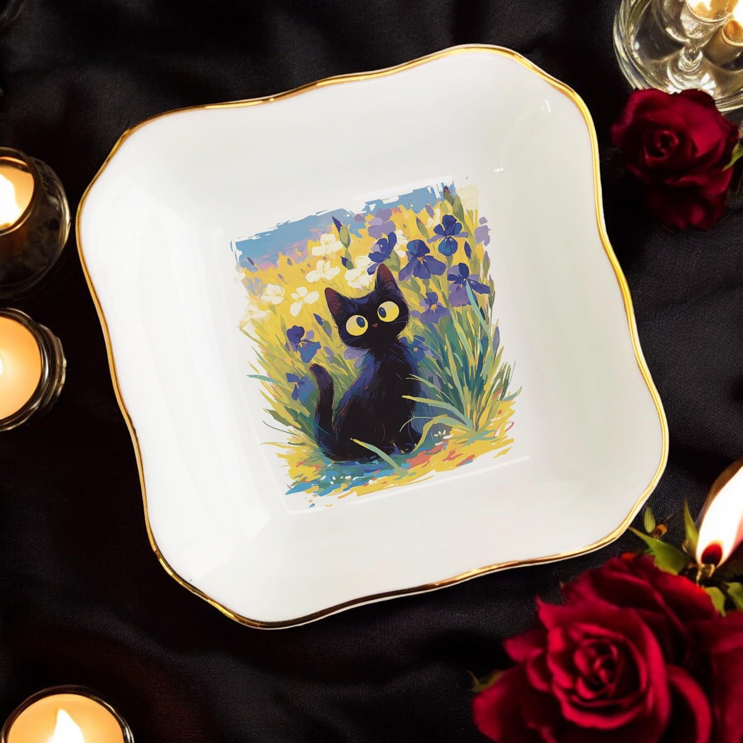 Van Gogh Cat Jewelry Dish/Cat Trinket/Gifts for Cat Lovers/Personalized Gifts Van Gogh / Black Cat
