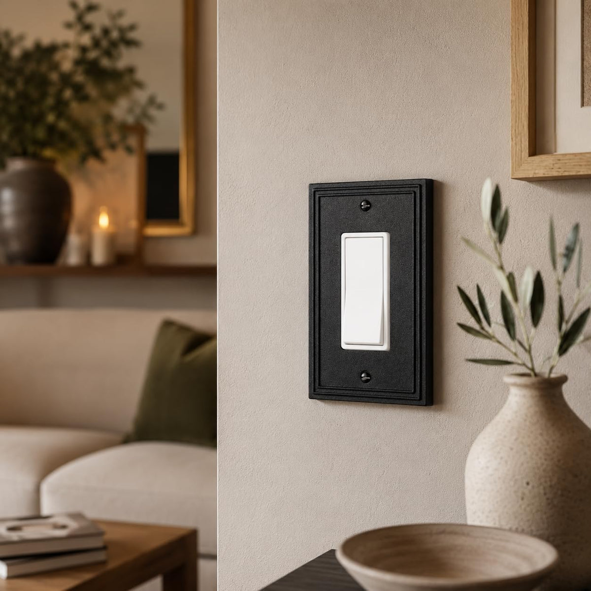Rio Salto Black Light Switch Cover Plate Matte Black Metal Rocker Switch Plate Decorator GFCI Outlet Covers Light