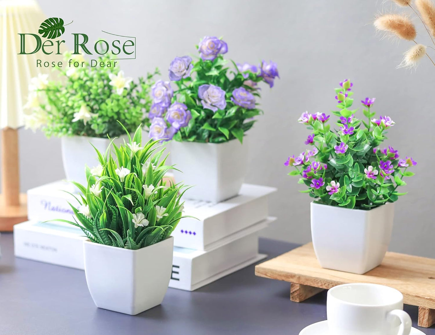 Small Fake Plants Mini Artificial Faux Plants Indoor / White / Set of 4