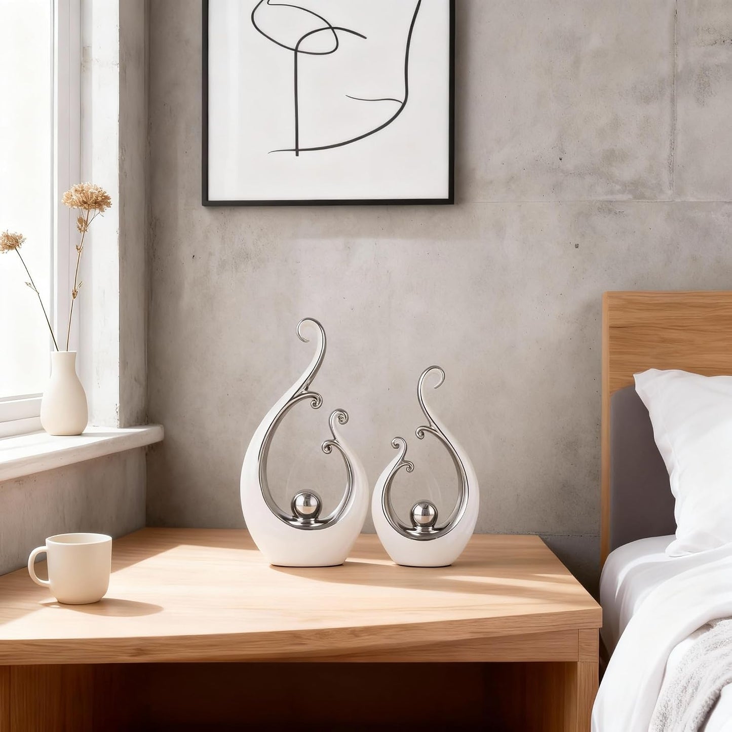 Modern mid-Century Art Statues / Silver