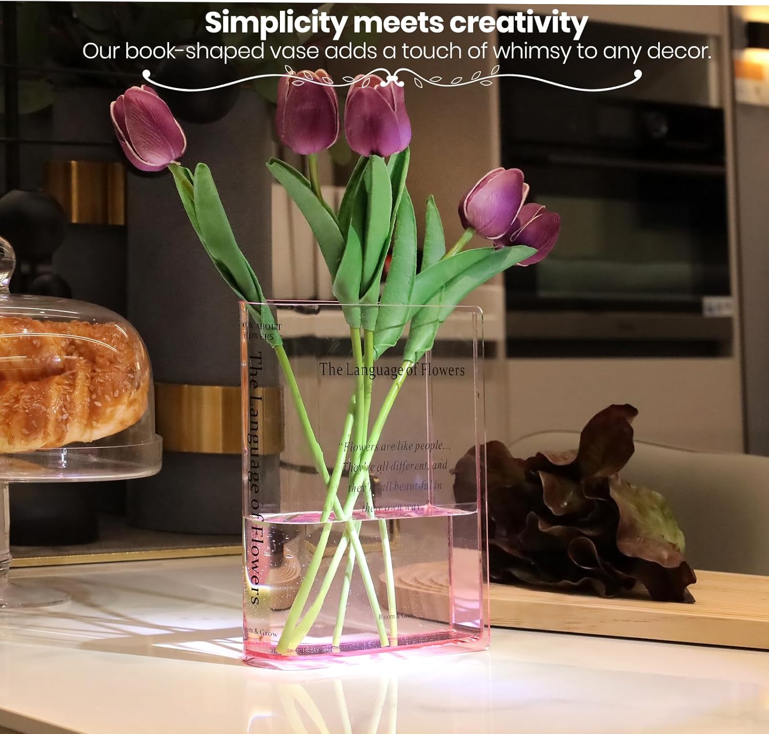 Acrylic Clear Book-Shaped Flower Vase / Pink