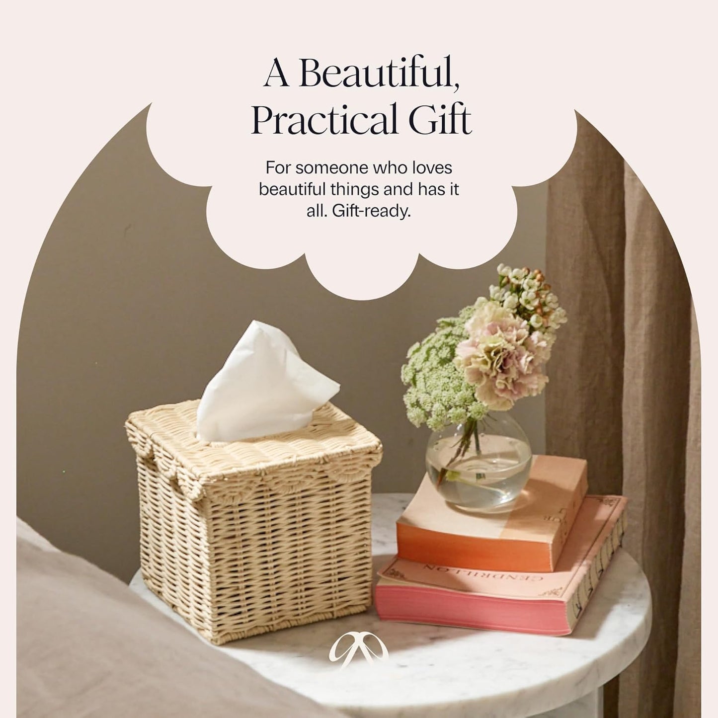 Rattan Tissue Box Cover Square / Natural / 4.5 x 4.5 x 5.3