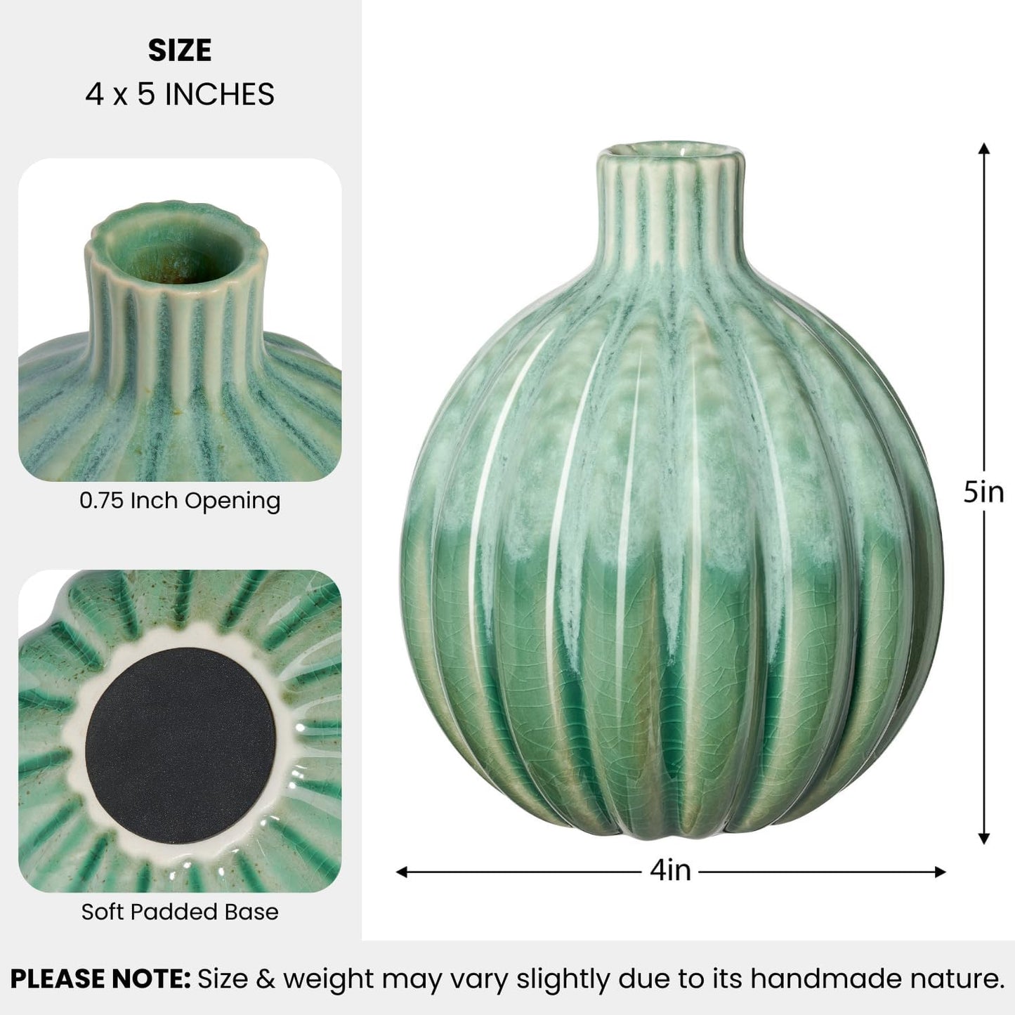 5" Reactive Glaze Ceramic Green Bud Vase / Reactive Green Glaze / 5-inch
