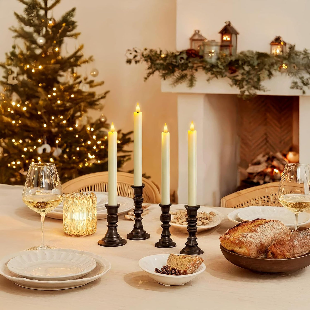 12 Pcs Flameless Taper Candles with Remote Timer Dimmer, 9.6 inches Ivory Plastic LED Candlesticks, Battery Operated