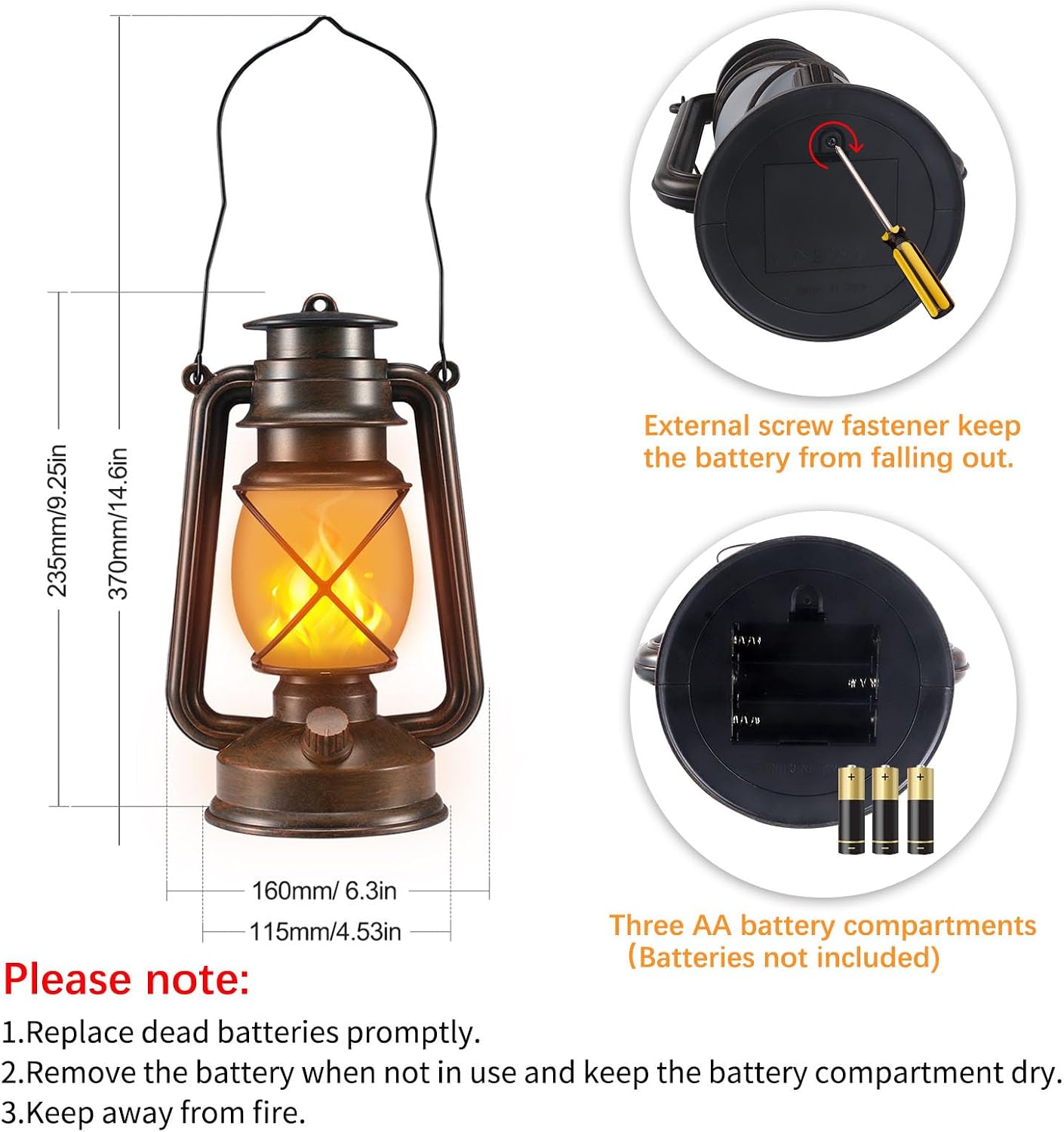 2 Pack Battery-Powered LED Bronze Vintage Lanterns with Remote Control | 2 Lighting Modes, Outdoor Lights with Dancing
