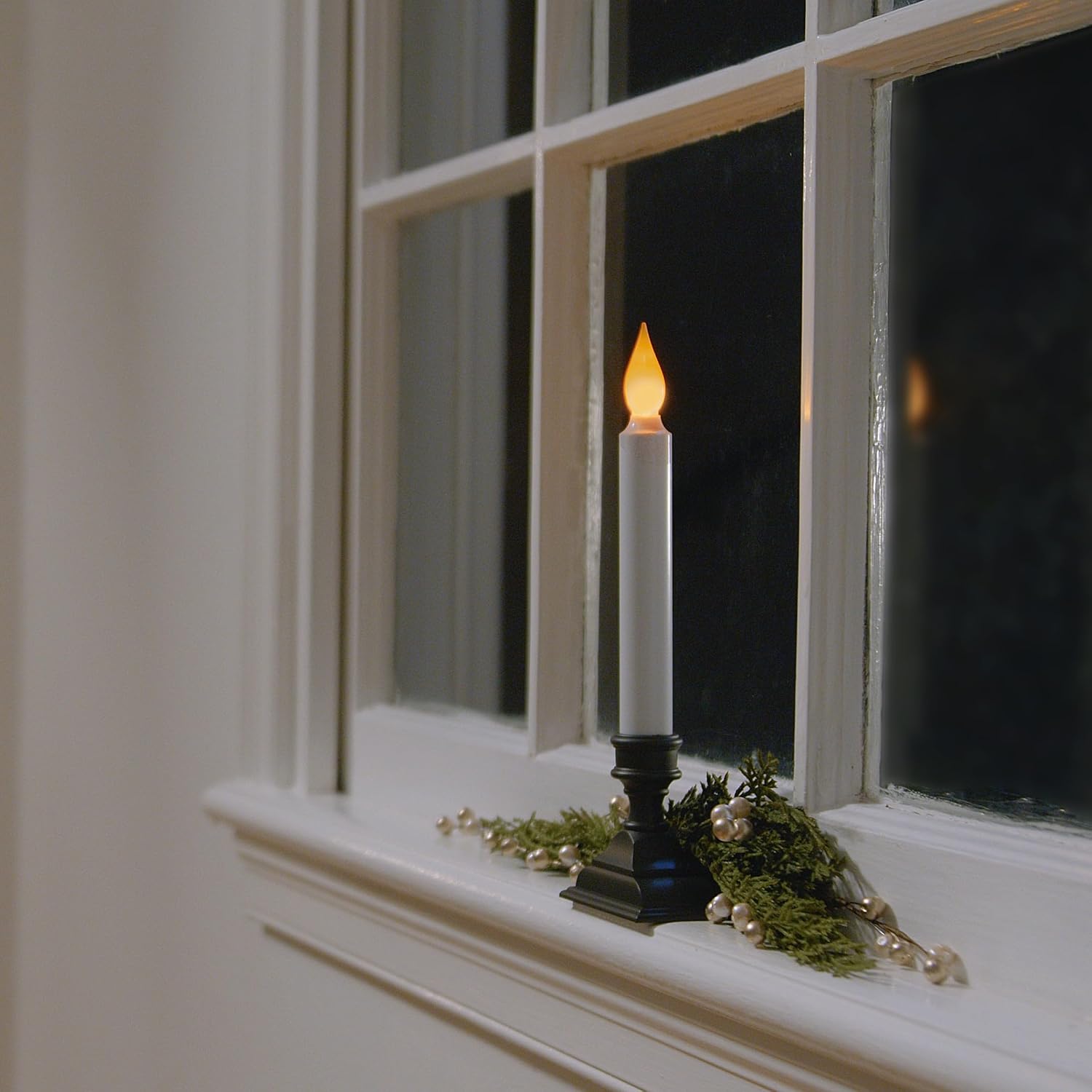 Battery Operated LED Window Candles with Timer, Antique Bronze | Flickering Amber Flame, Flameless Christmas Window
