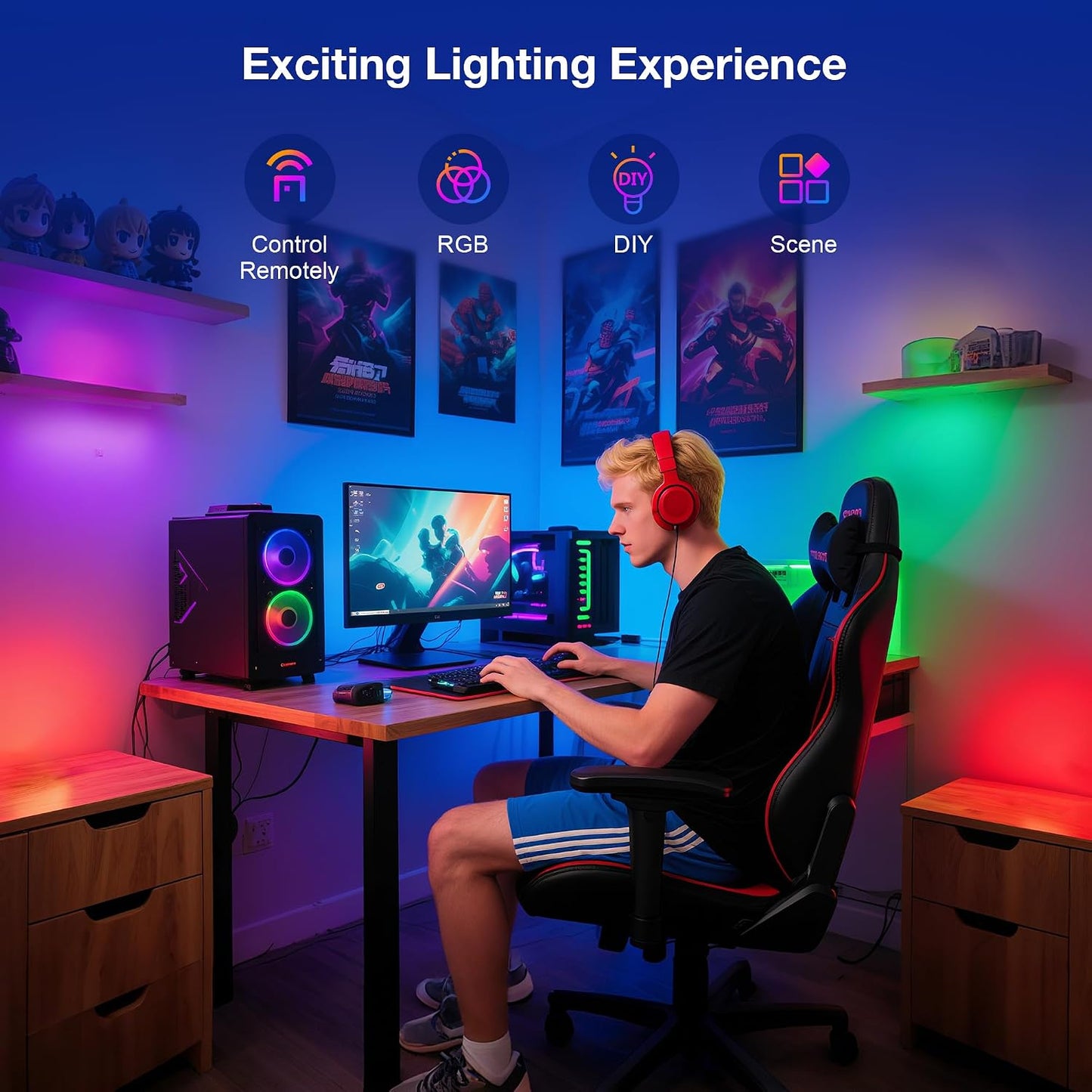 UNUSROOM Rechargeable RGB Puck Lights with Remote Control, Wireless Under Cabinet Lighting,13 Color Changing Lights