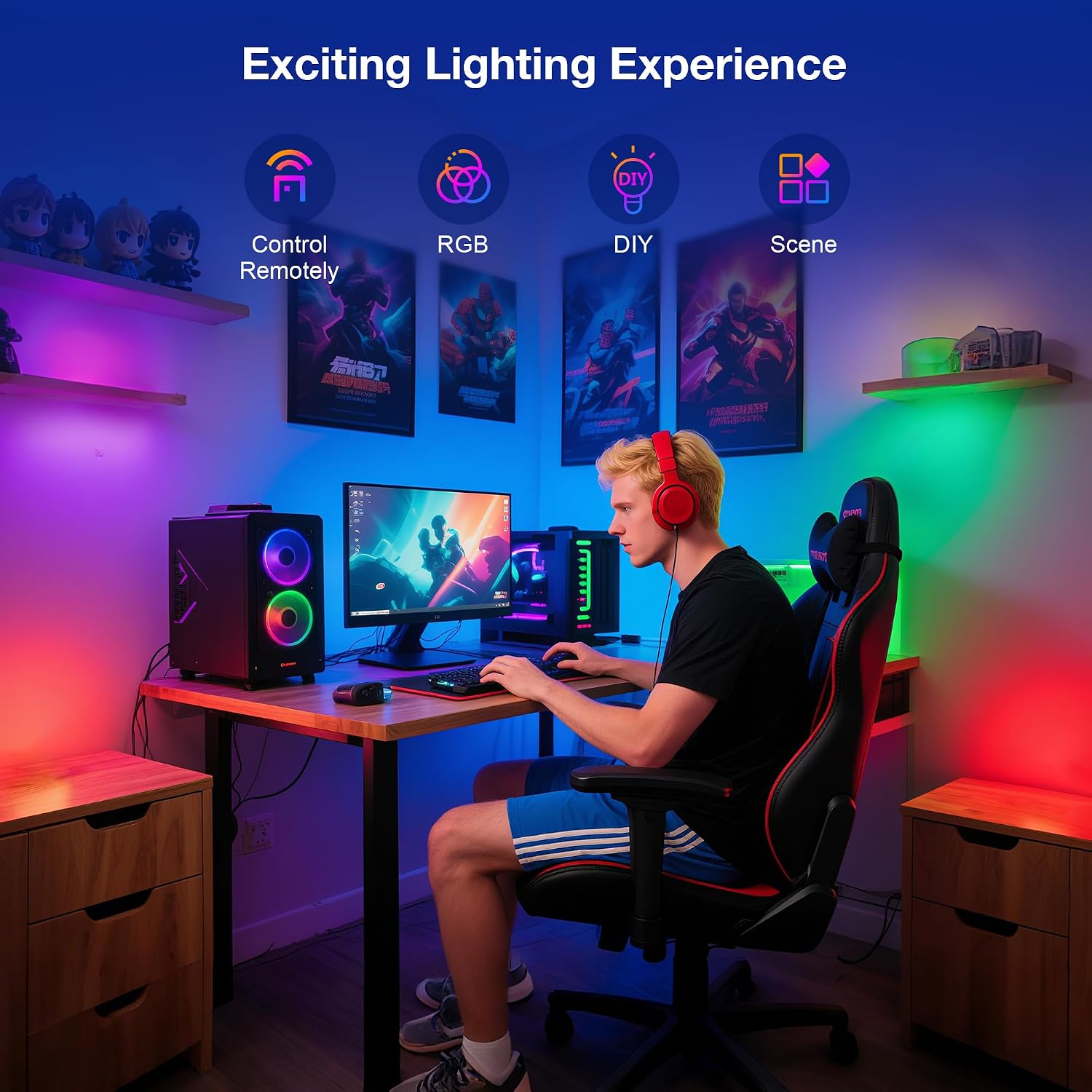 UNUSROOM Rechargeable RGB Puck Lights with Remote Control, Wireless Under Cabinet Lighting,13 Color Changing Lights