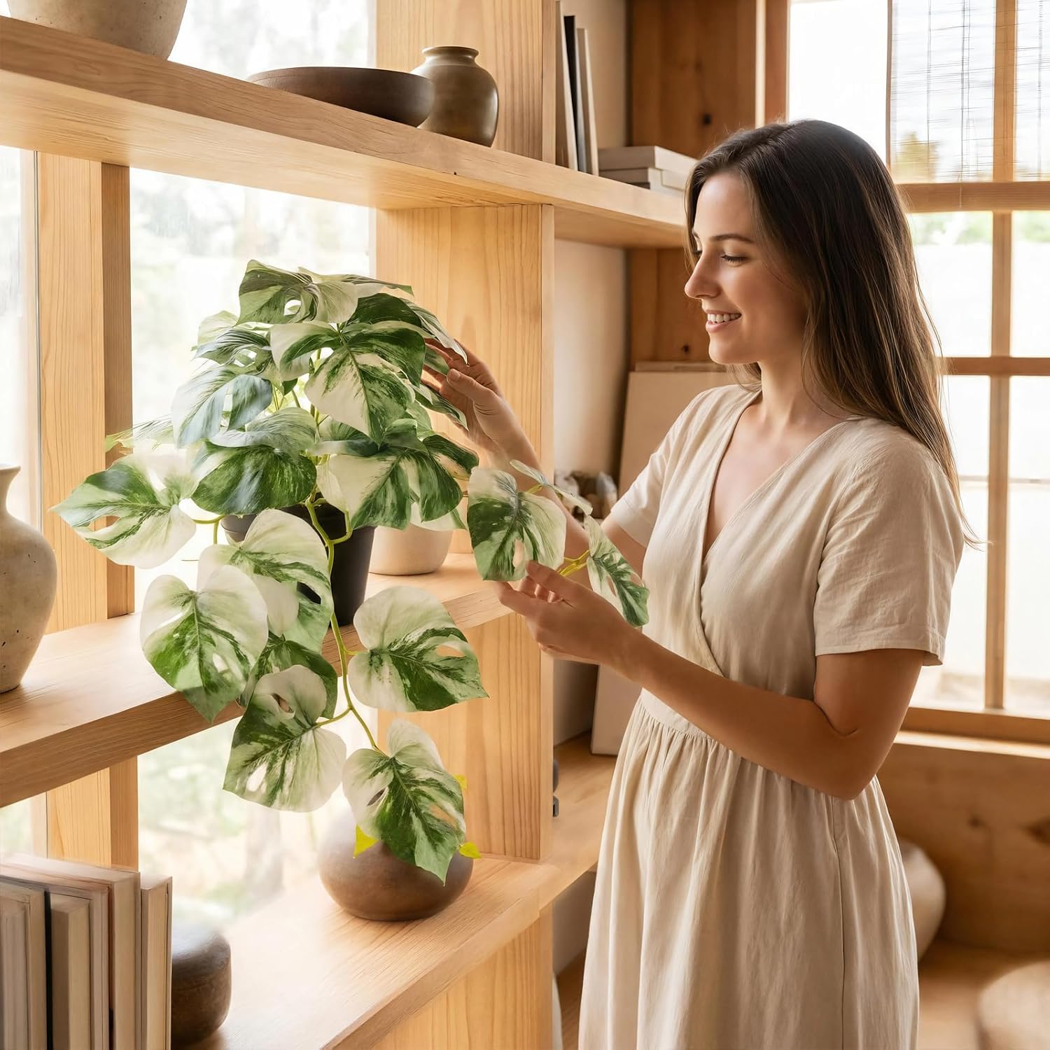 Faux Ivy Hanging Plant / White and Green
