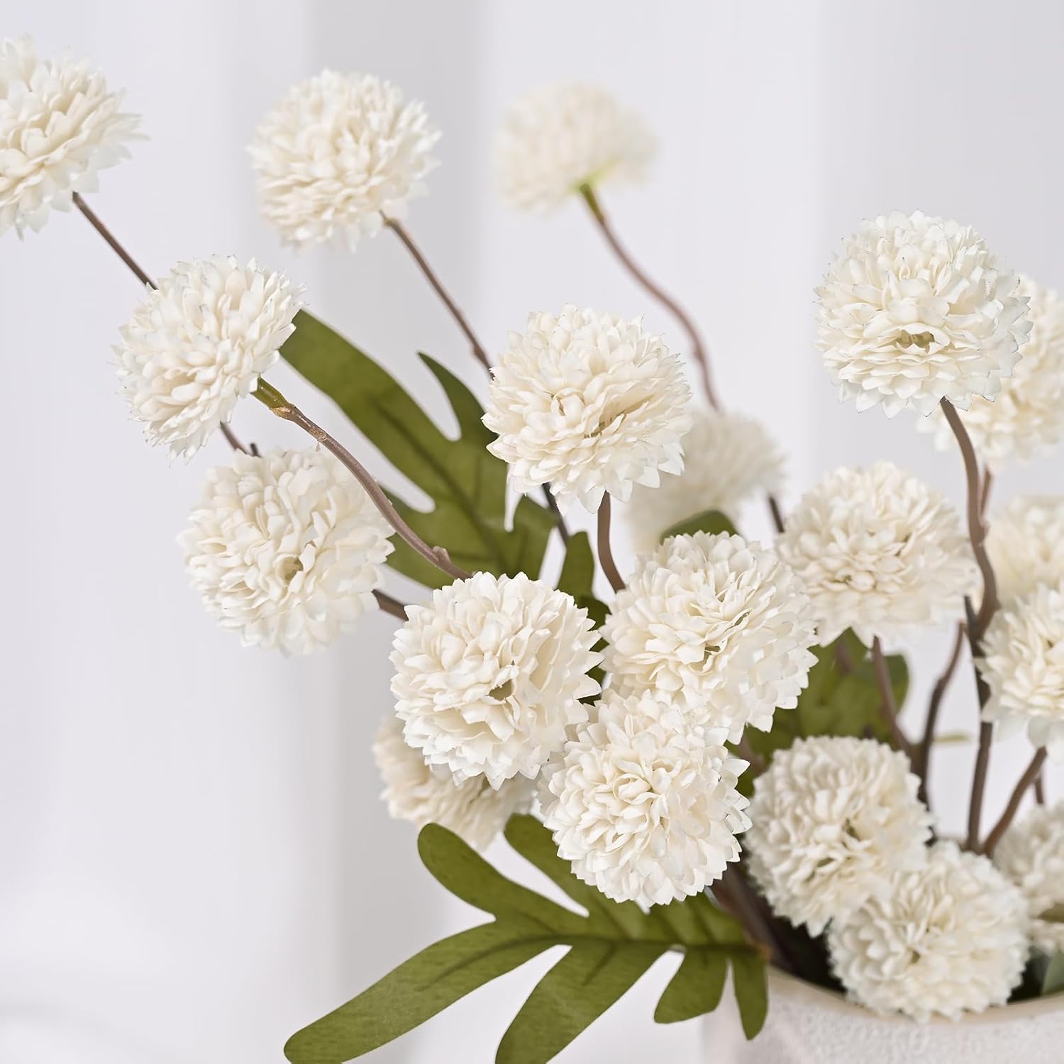 Fake Silk Pompon Mum Artificial Flowers / White / Set of 10