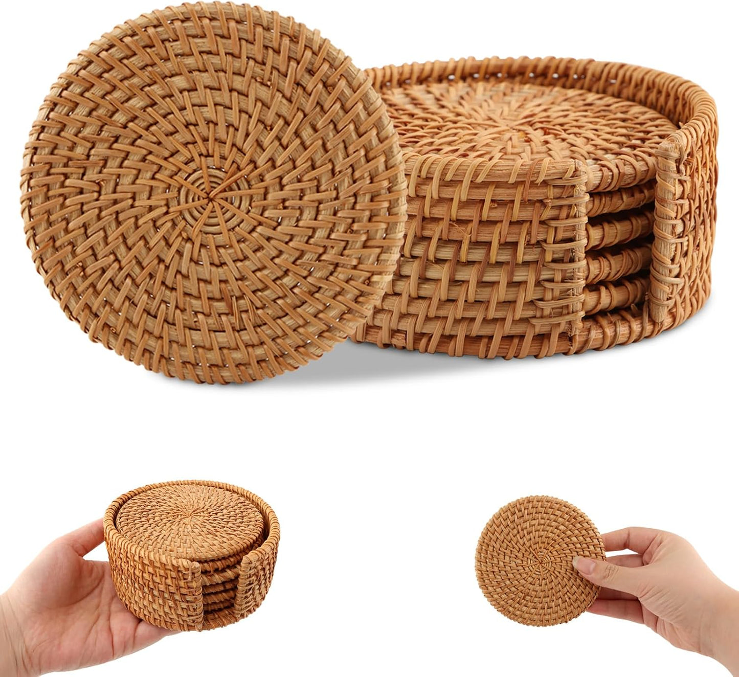 Holder / Handwoven Drink Coasters / Natural / Set of 6