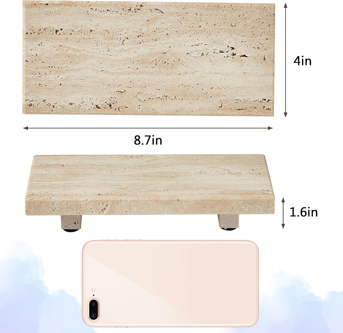 Vanity Organizer / Tray Pedestal Stand / Travertine / 8.7 x 4 x 1.6 / Natural