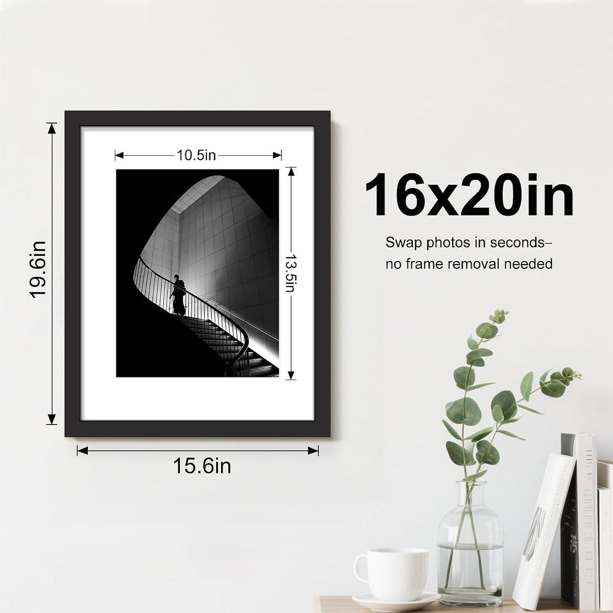 16x20 Picture Frame Set of 7, Black Poster Frames for Wall | Fits 11x14 Photos With Mat or 16x20 Art Prints Without